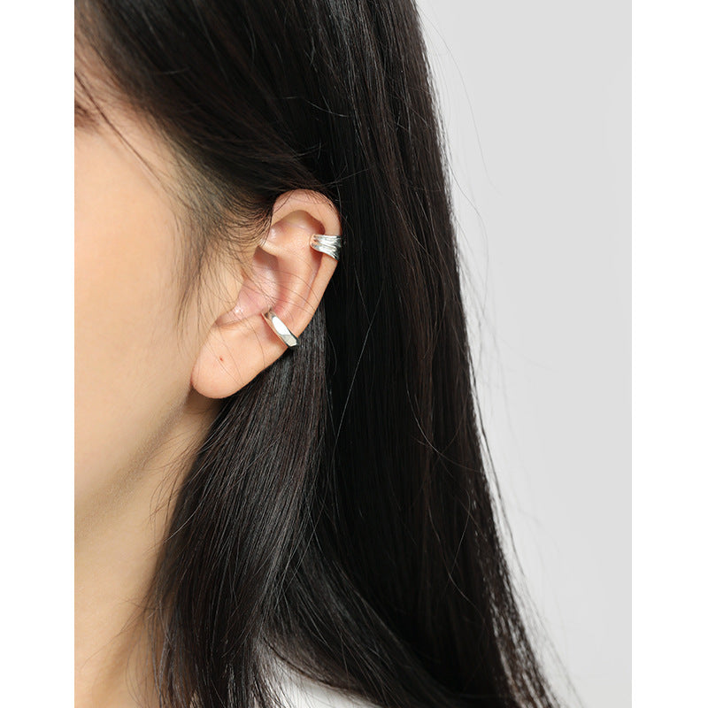 S925 Sterling Silver Irregular Double Layer Ear Cuff