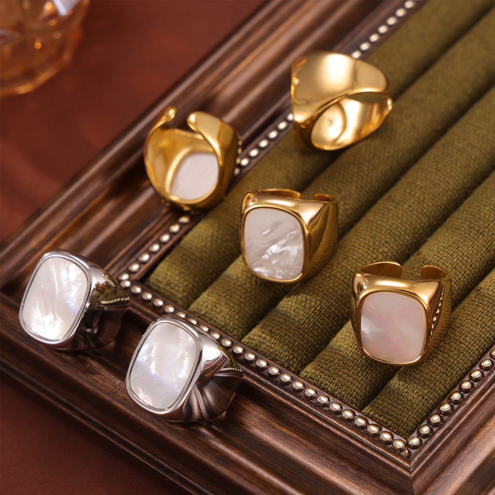 Bold Square Mother of Pearl Open Ring