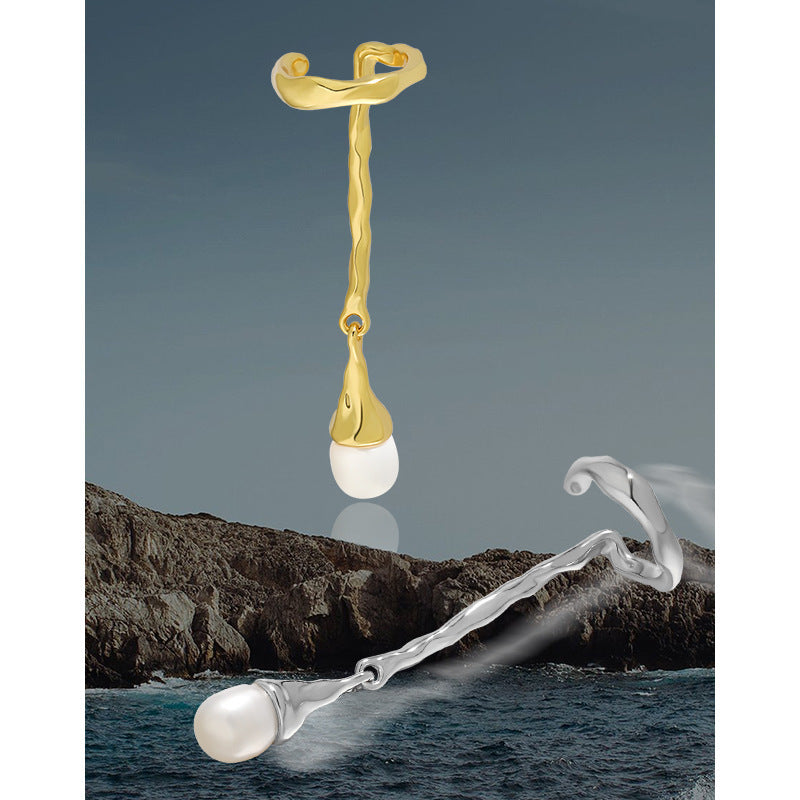 Zoetwaterparel Lange Ketting Sterling Zilver S925 Oorbandjes