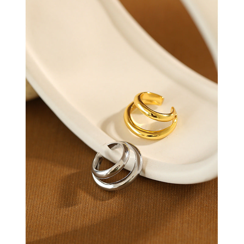 S925 Sterling Silver Double-Layered Circle Ear Cuff
