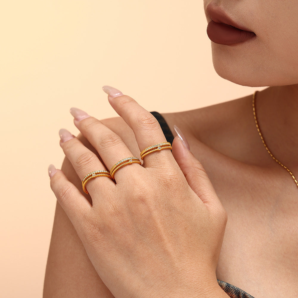 Dainty Double-Row Pavé Zircon Ring