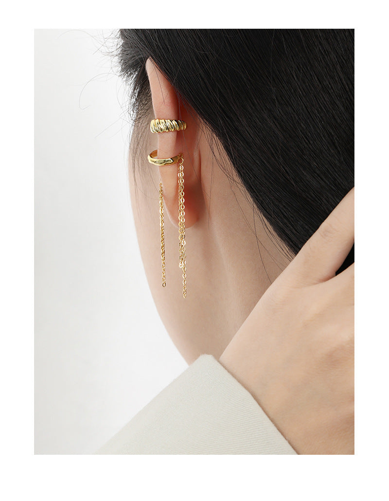 S925 Sterling Silver Long Chain with Fringe Ear Cuff