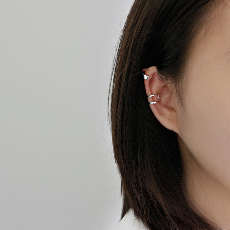 S925 Sterling Silver Double-Layered Lines Ear Cuff