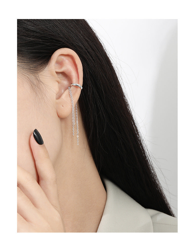 S925 Sterling Silver Long Chain with Fringe Ear Cuff