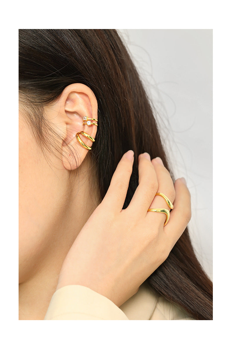 S925 Sterling Silver Double-Layered Circle Ear Cuff