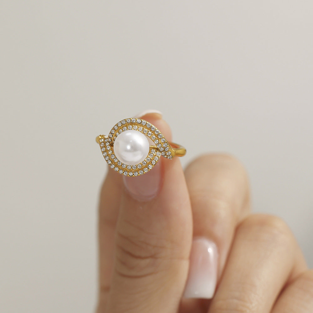 Entwined Pearl & Pavé Zircon Open Ring