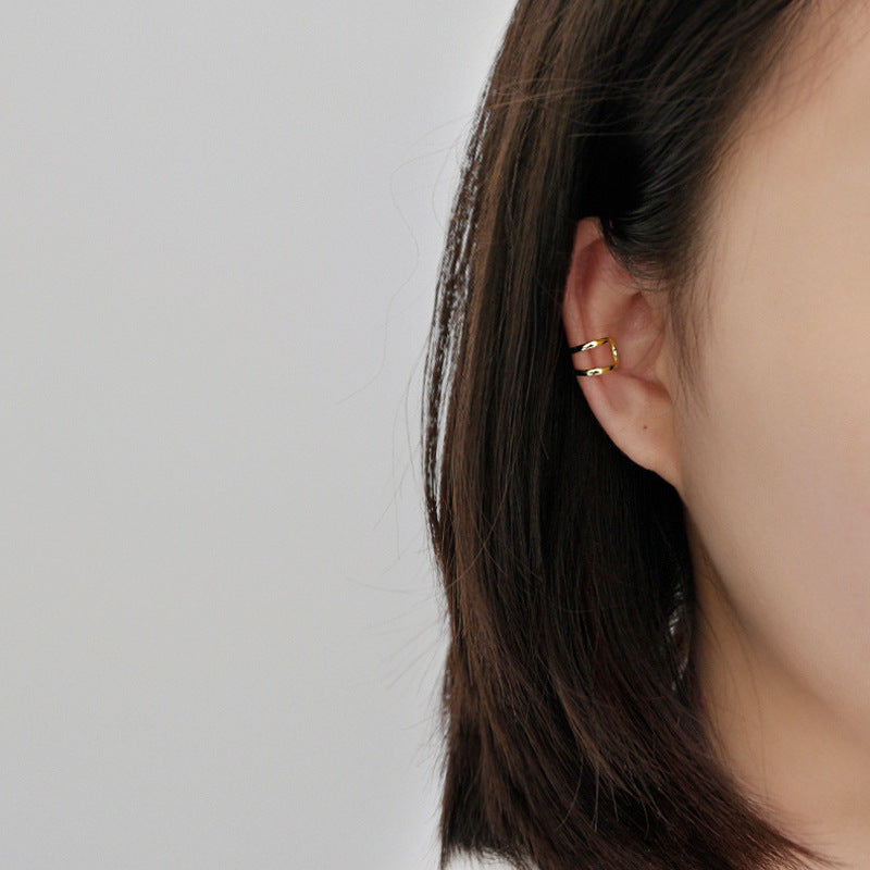 S925 Sterling Silver Double-Layered Lines Ear Cuff