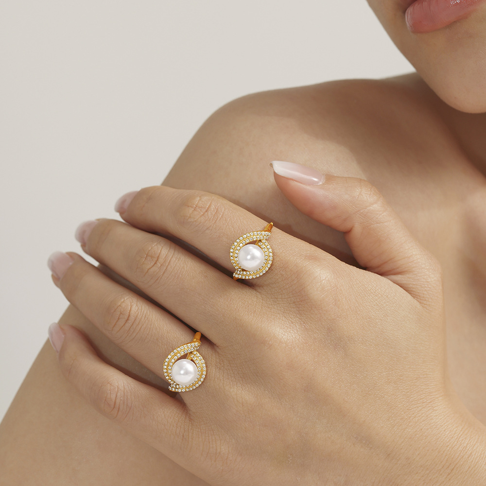 Entwined Pearl & Pavé Zircon Open Ring