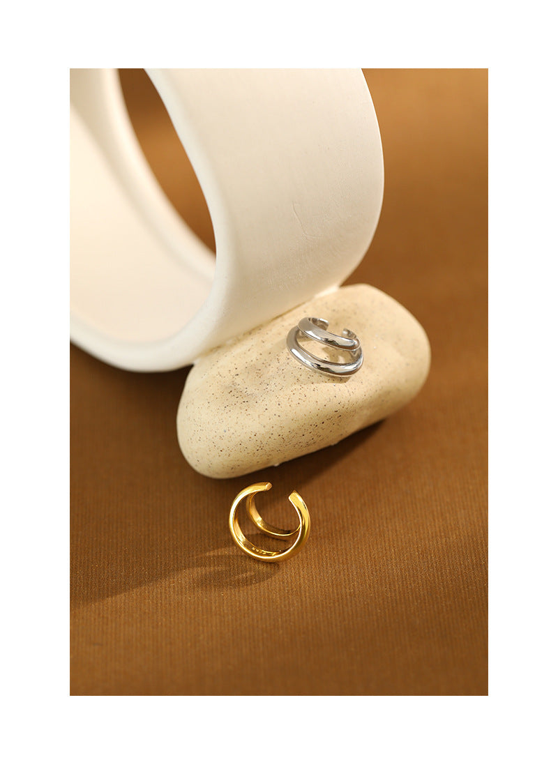 S925 Sterling Silver Double-Layered Circle Ear Cuff