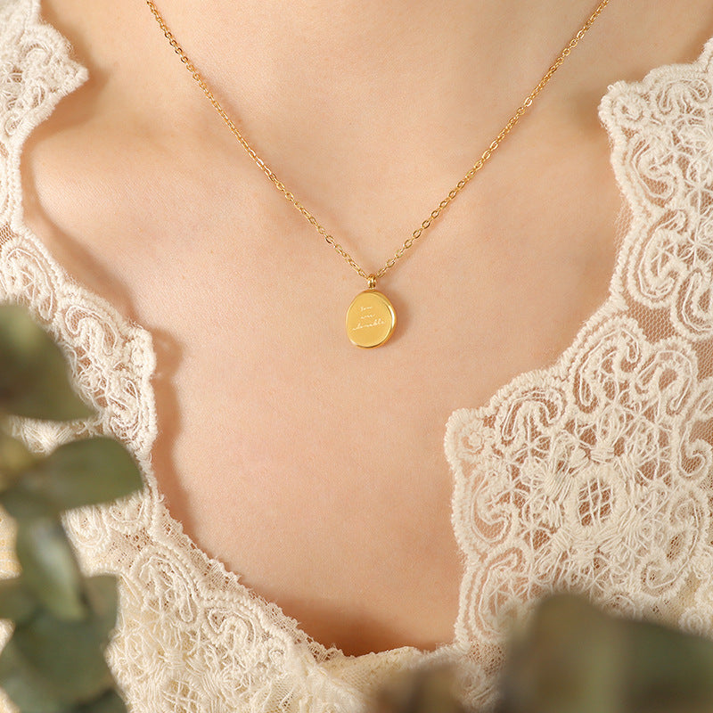 Organic Engraved Oval Pendant Necklace