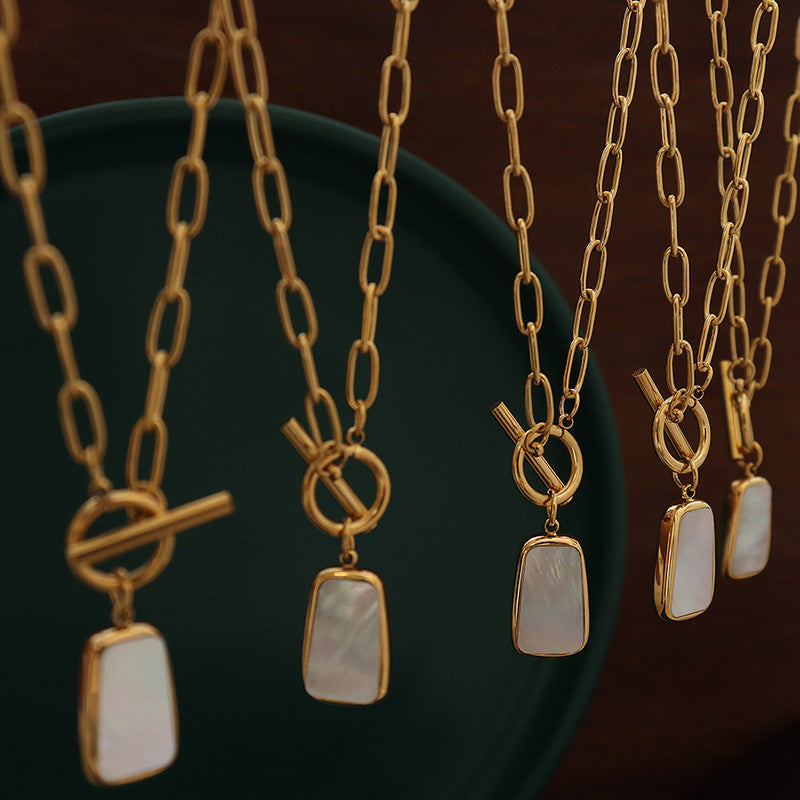Shell Toggle White Shell Toggle Pendant Necklace for Women - Titanium Steel | SOMIY