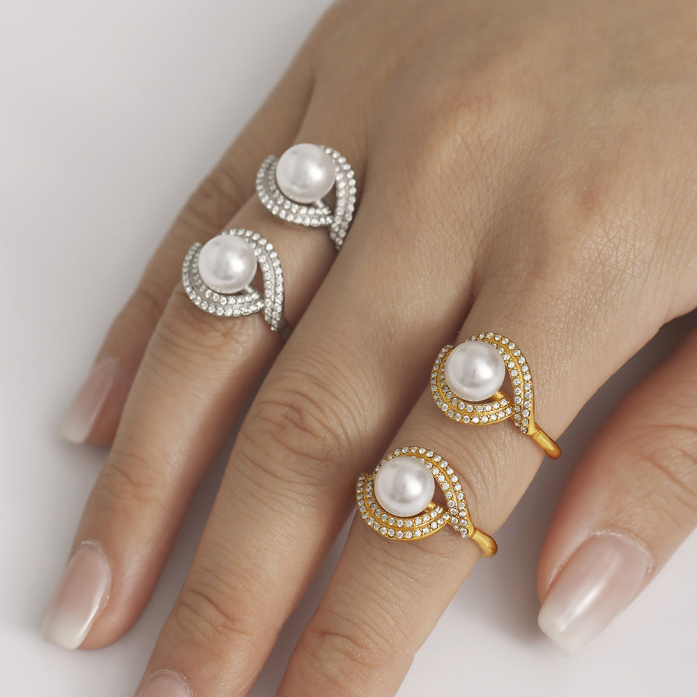 Entwined Pearl & Pavé Zircon Open Ring