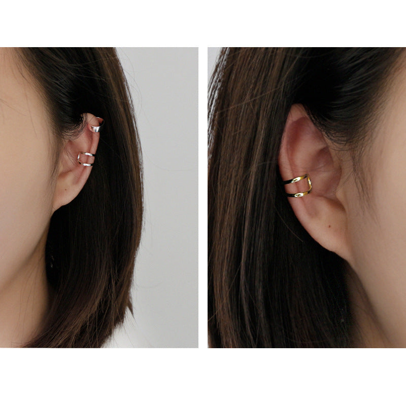 S925 Sterling Silver Double-Layered Lines Ear Cuff
