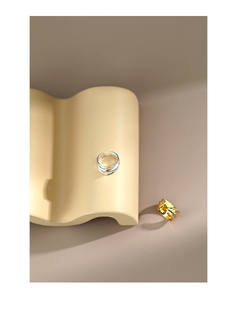 S925 Sterling Silver Irregular Double Layer Ear Cuff