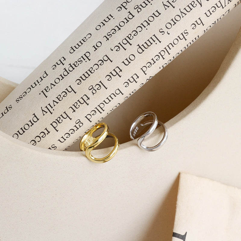 S925 Sterling Silver Double-Layered Lines Ear Cuff