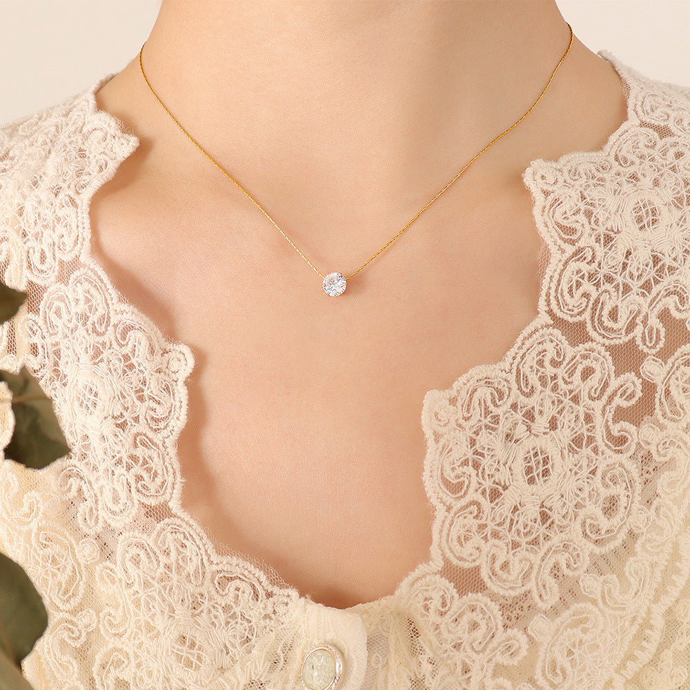 Dainty Round Solitaire Pendant Necklace