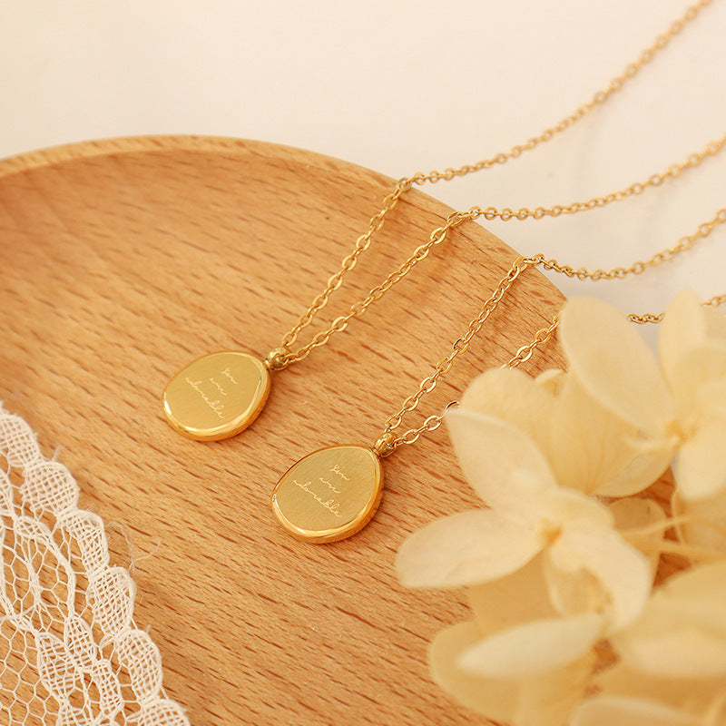 Organic Engraved Oval Pendant Necklace