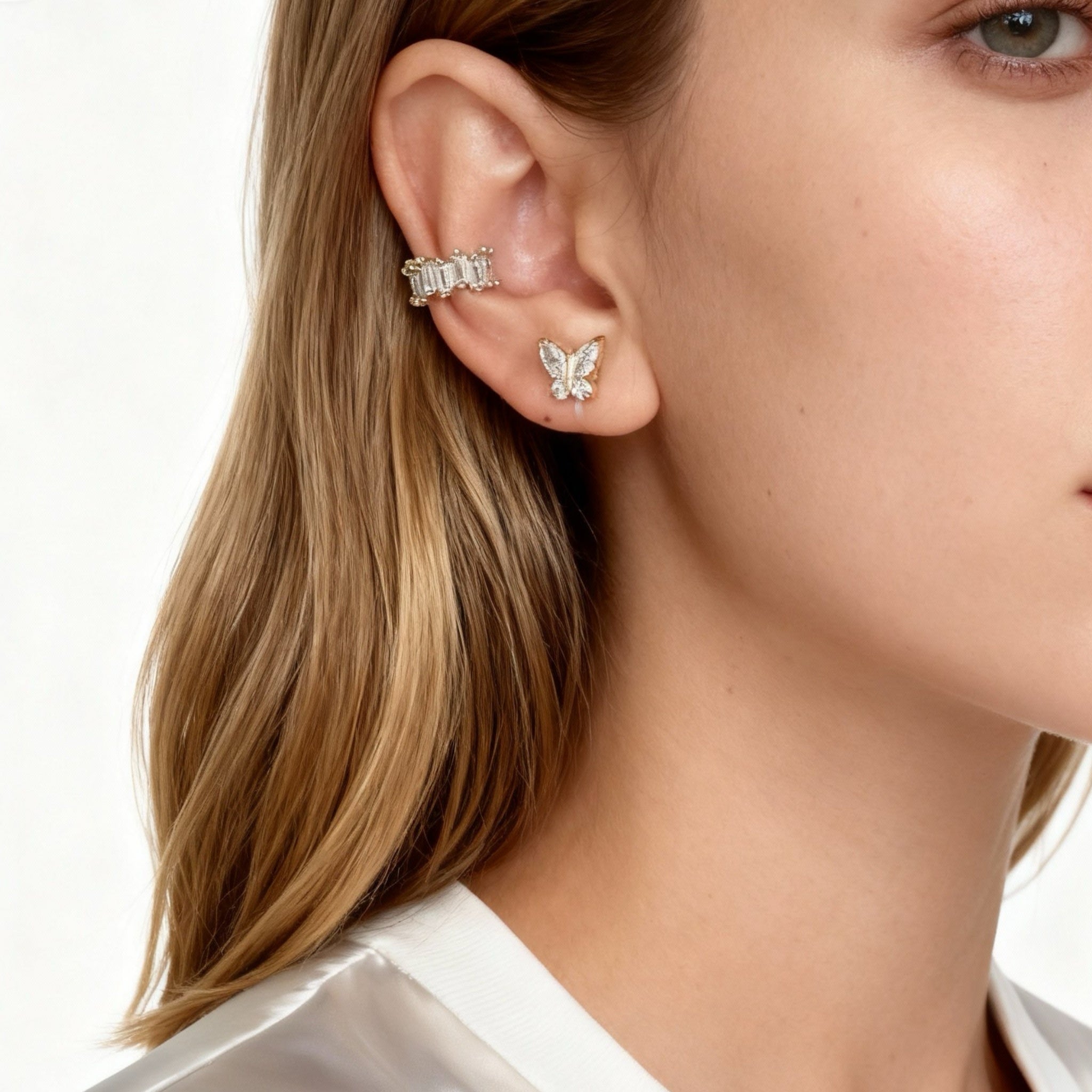 Fjäril och diamant clipsörhängen