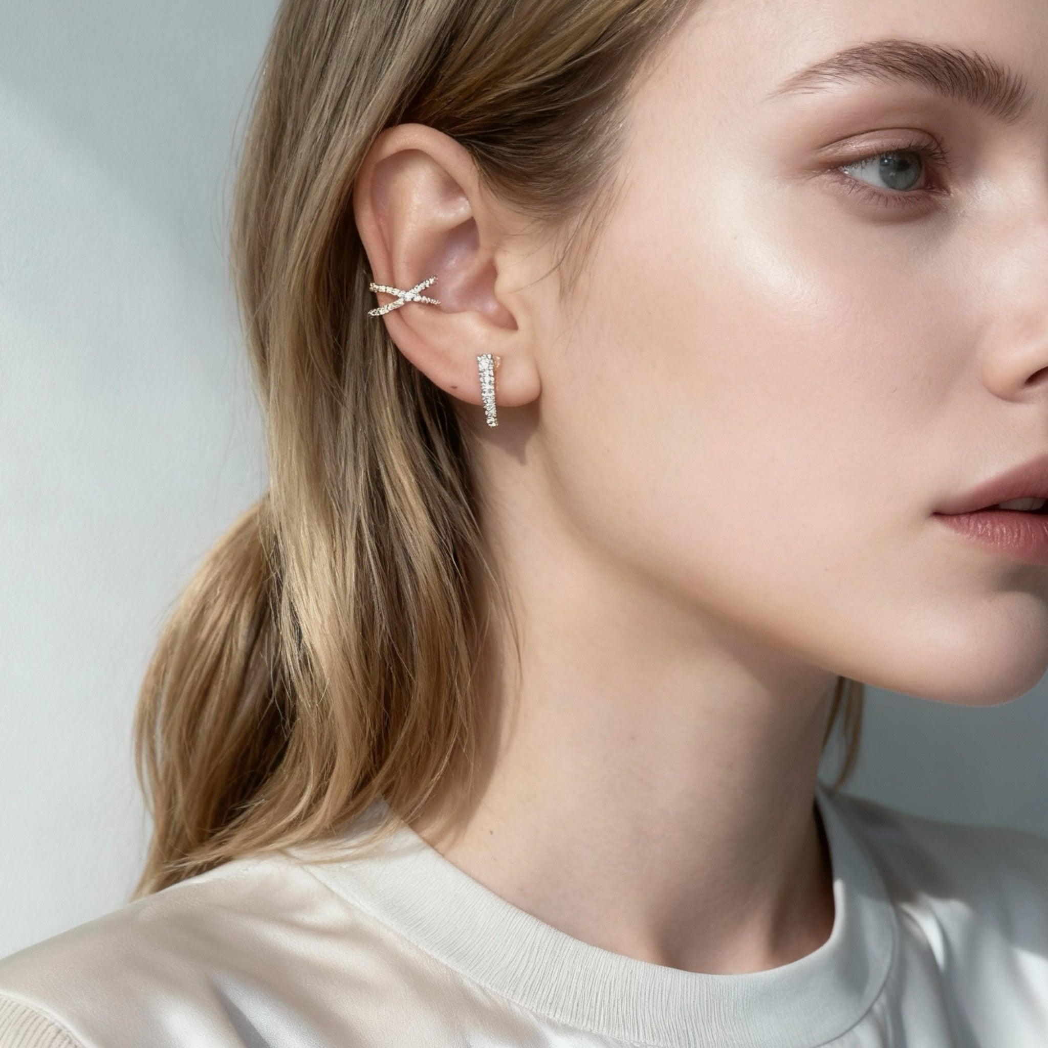 S925 Sterling Silver Simple zircon Clip-On Stud Earrings