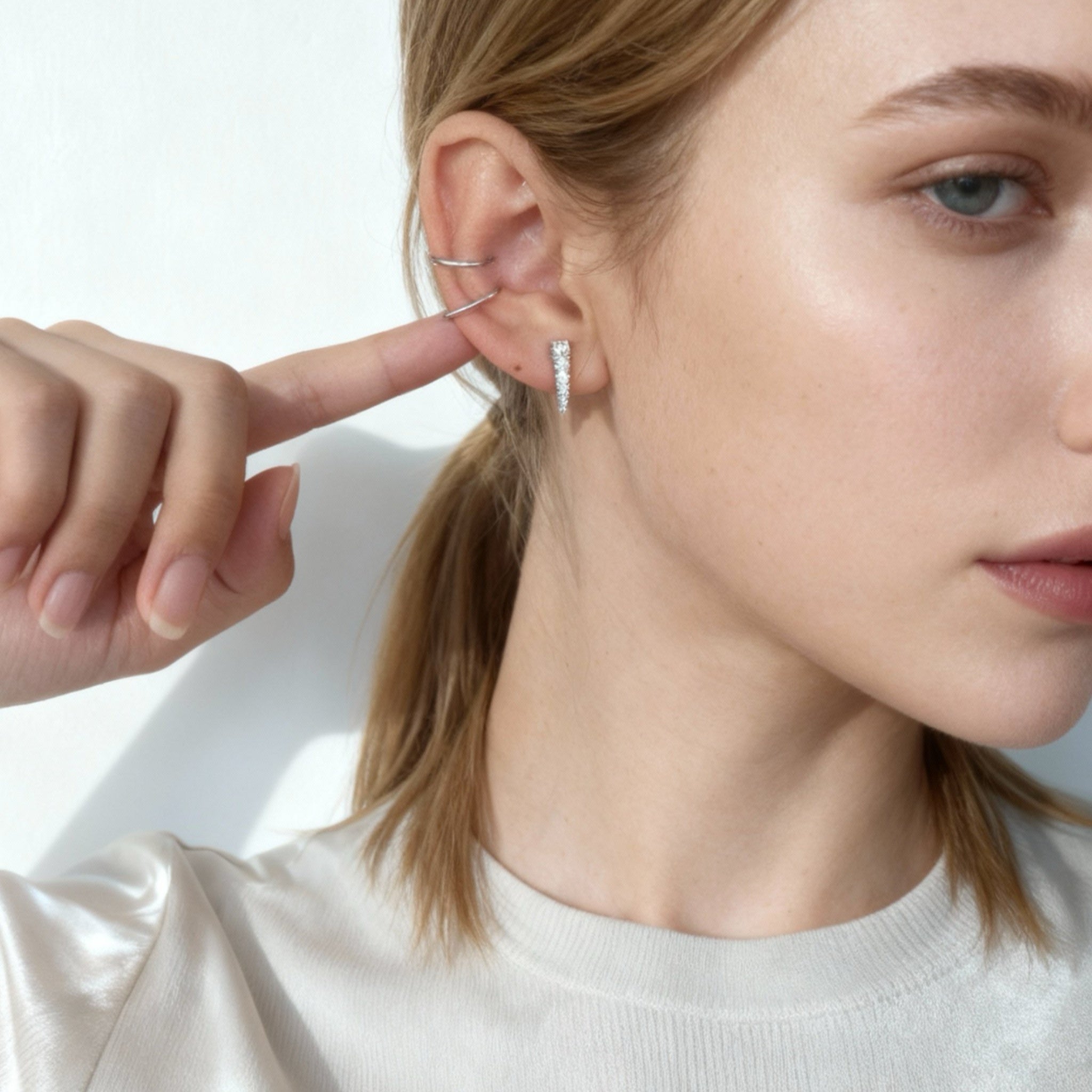 S925 Sterling Silver Simple zircon Clip-On Stud Earrings