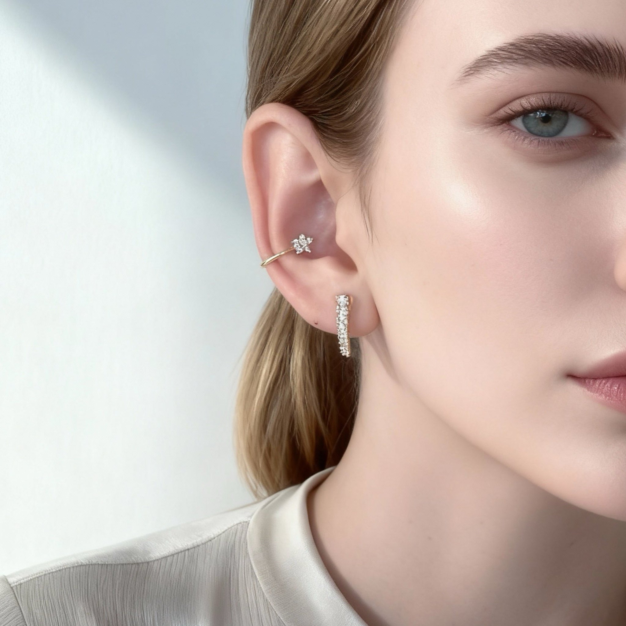 S925 Sterling Silver Simple zircon Clip-On Stud Earrings