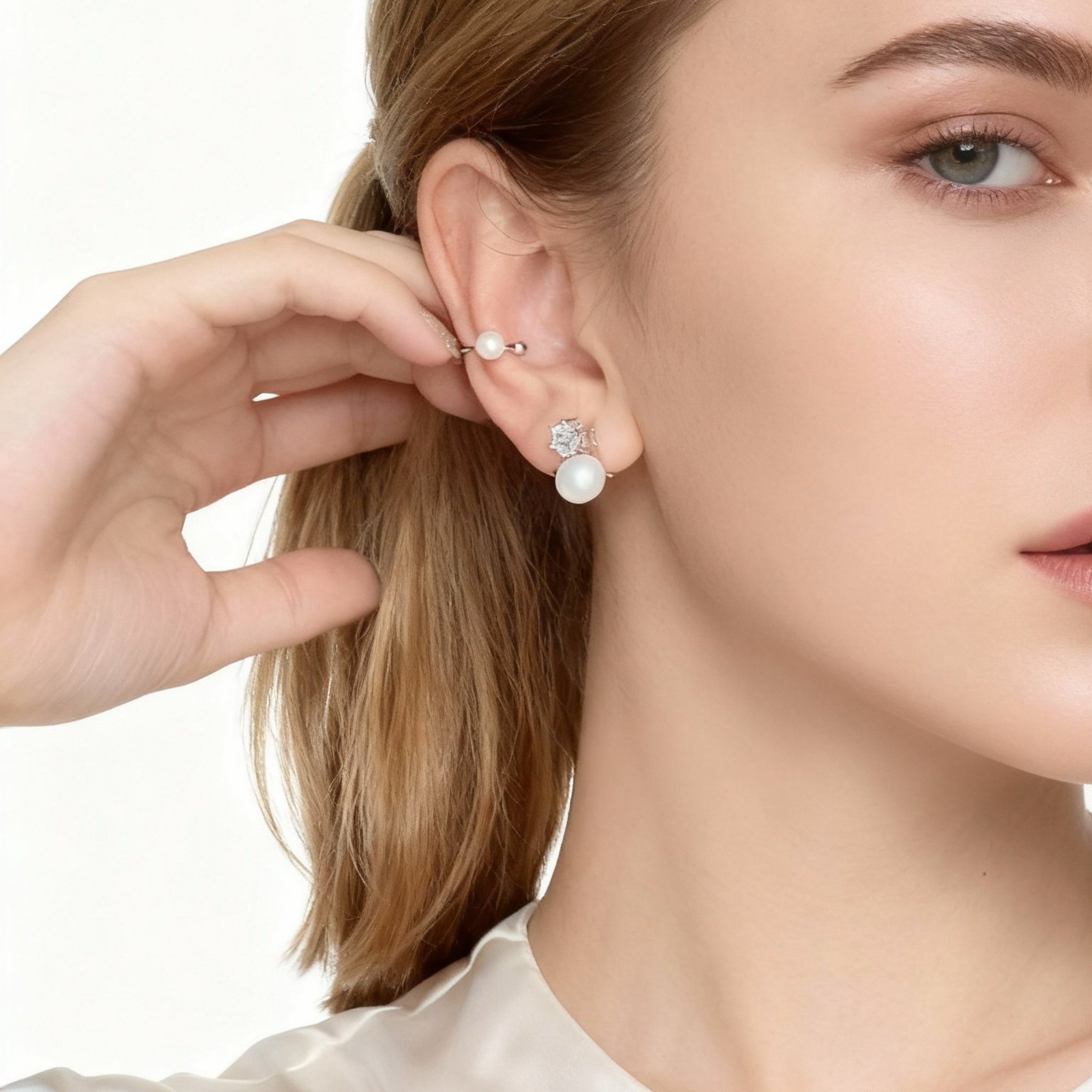 S925 sterling zilver eenvoudige diamant parel clip-on oorstekers - zilver