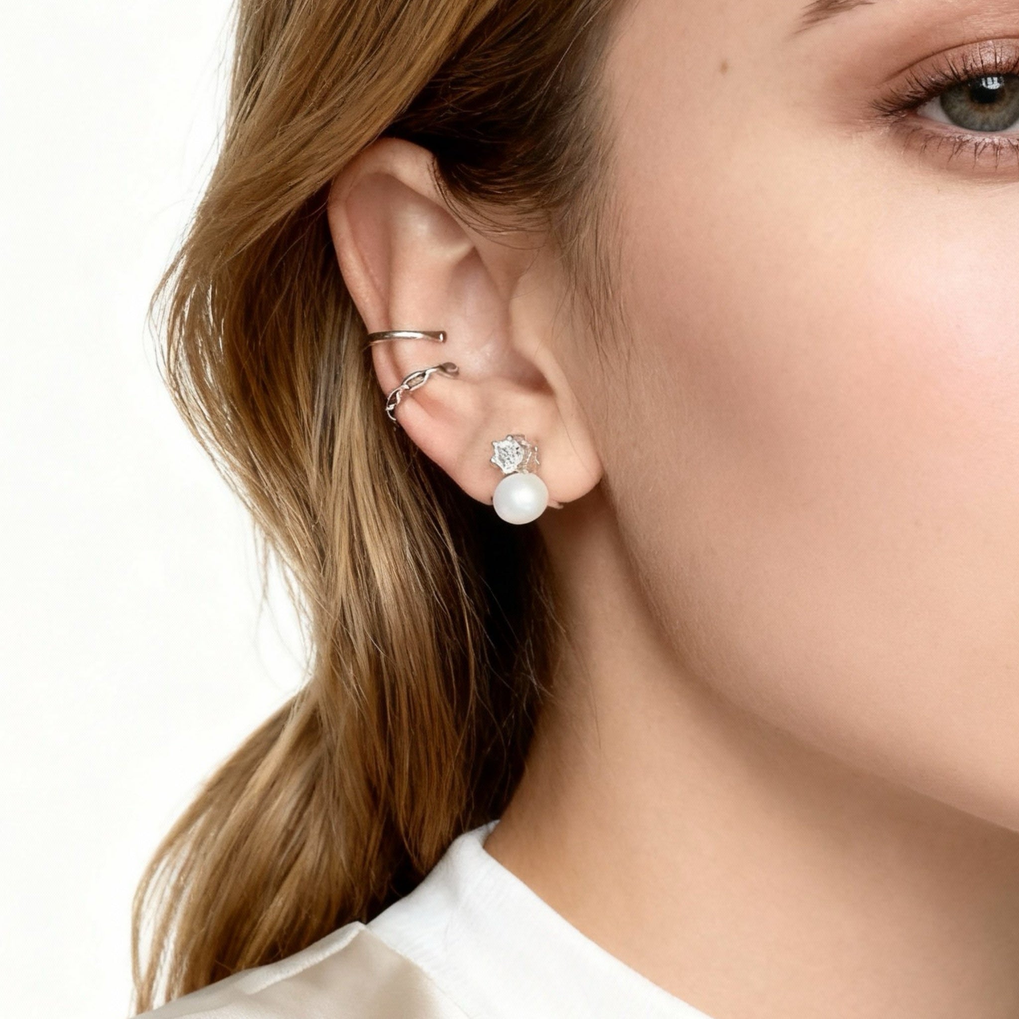 S925 sterling zilver eenvoudige diamant parel clip-on oorstekers - zilver