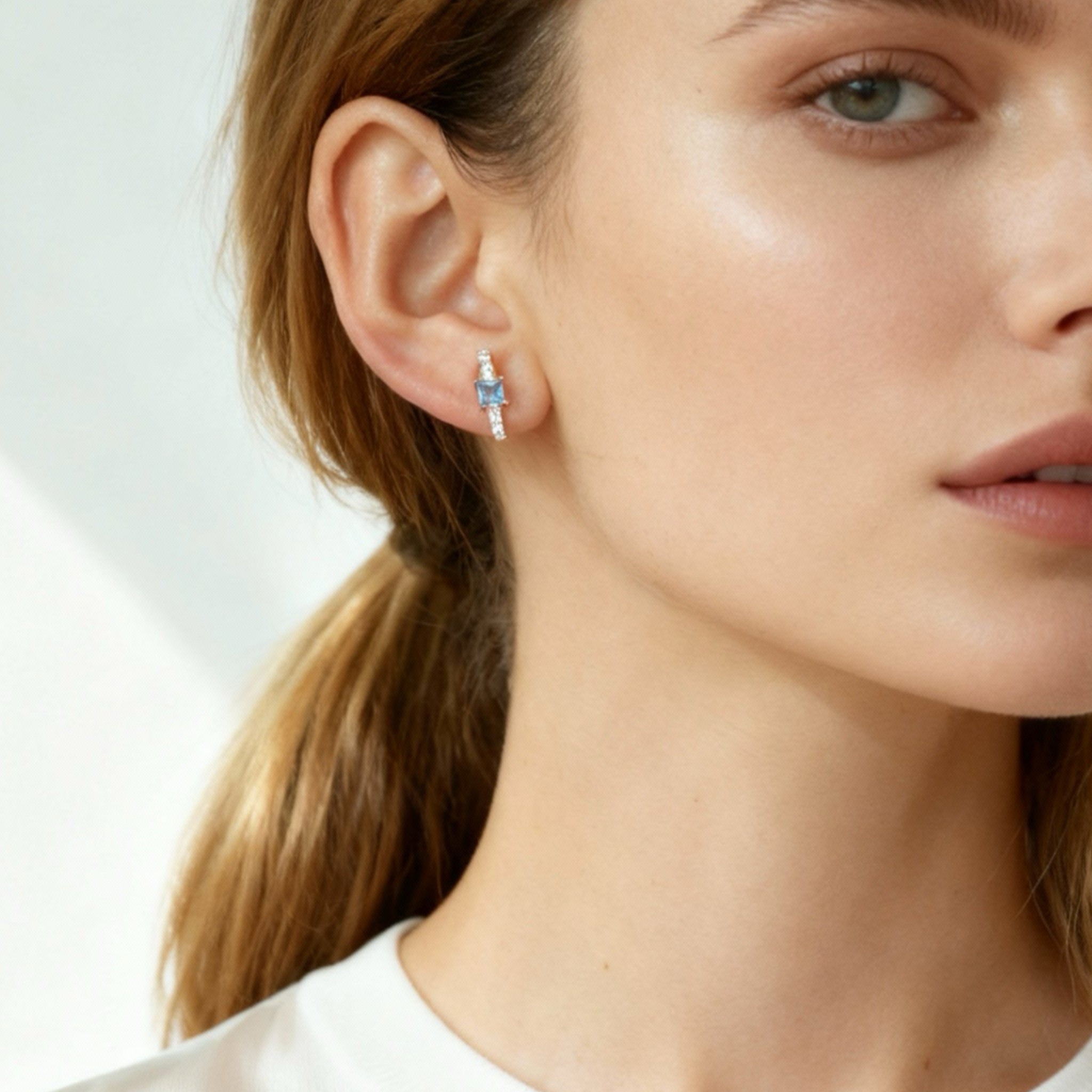 S925 Sterling Silver Blue Diamond Clip-On Stud Earrings