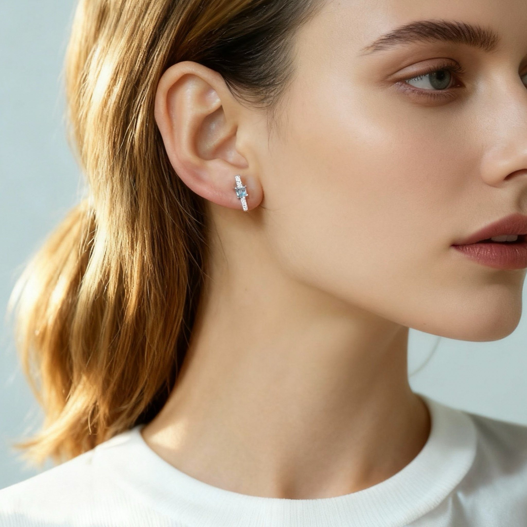 S925 Sterling Silver Blue Diamond Clip-On Stud Earrings