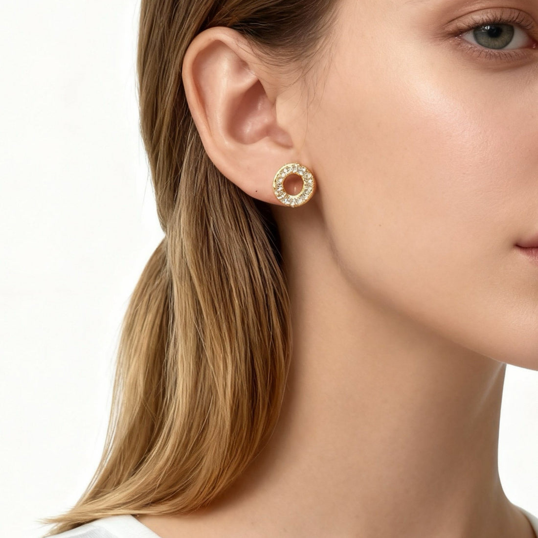 Gold Resin CZstud clip-on earrings by SOMIY – pain-free non-pierced jewelry for everyday wear