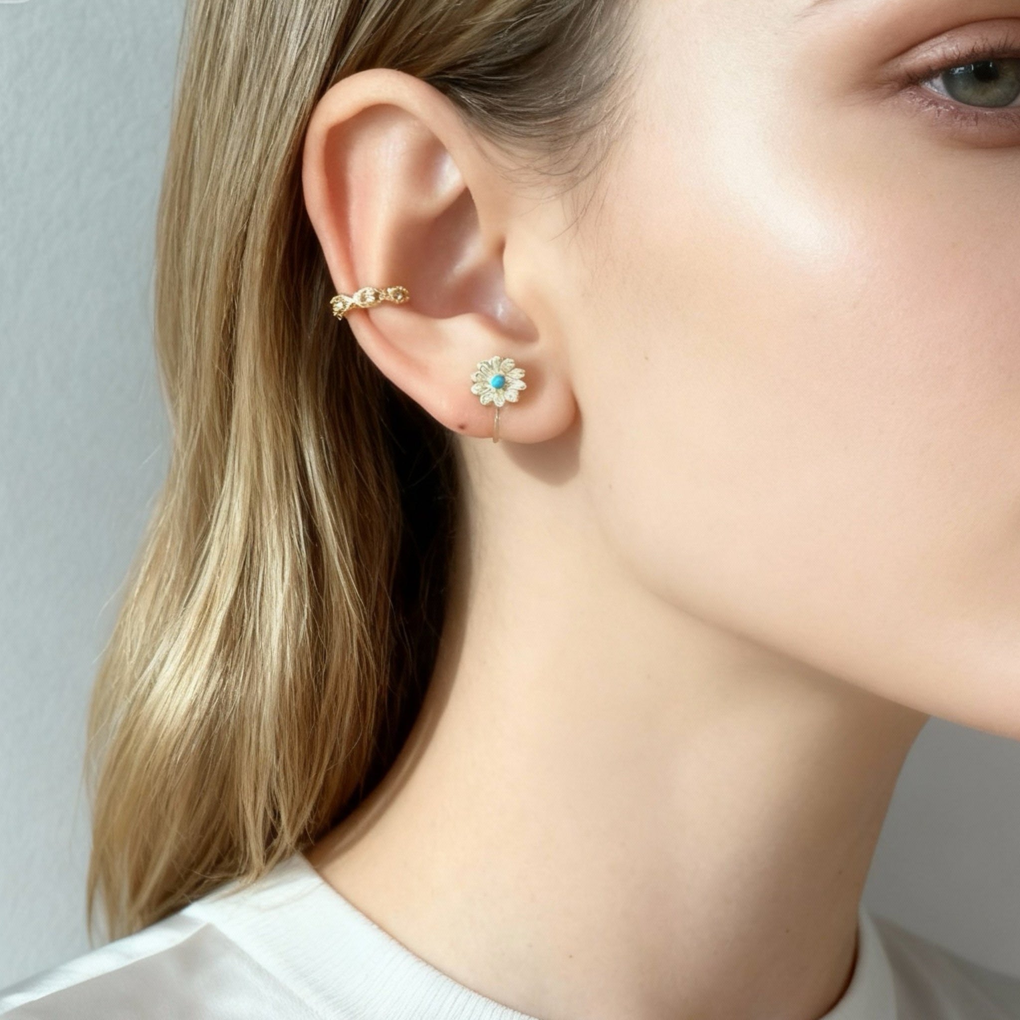 S925 Sterlingsilver Tusensköna Diamant Clip-On Stiftörhängen