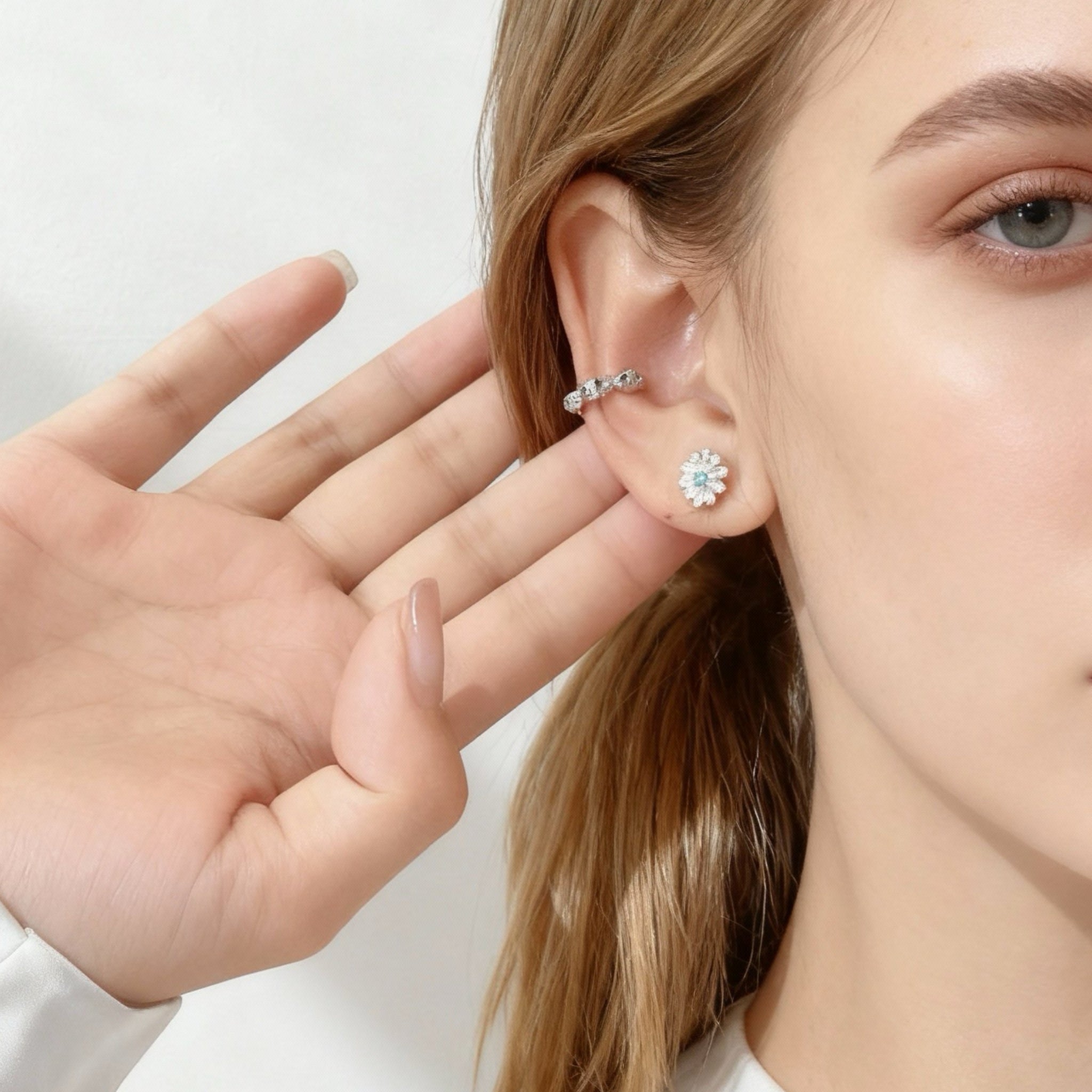 S925 Sterlingsilver Tusensköna Diamant Clip-On Stiftörhängen