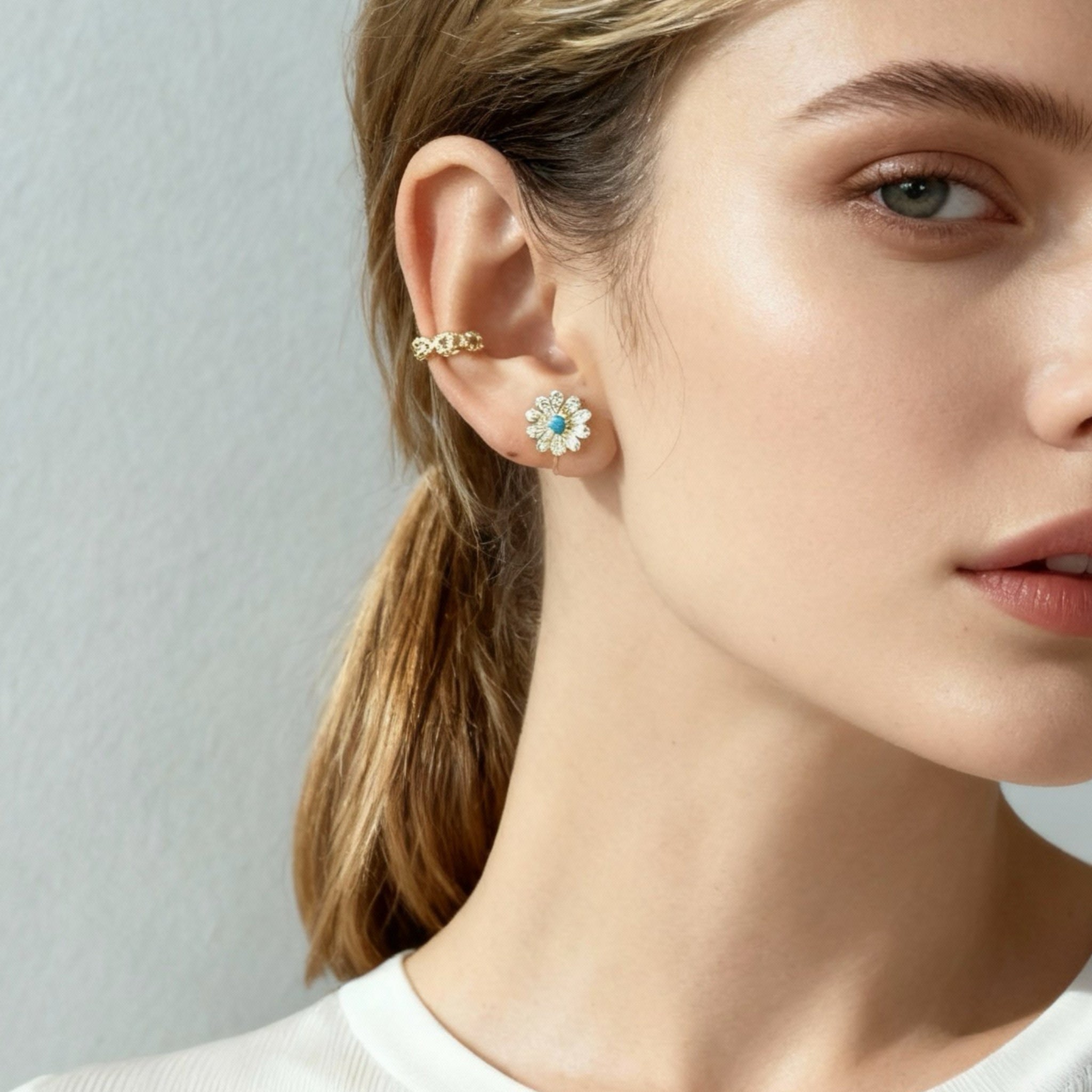 S925 Sterlingsilver Tusensköna Diamant Clip-On Stiftörhängen