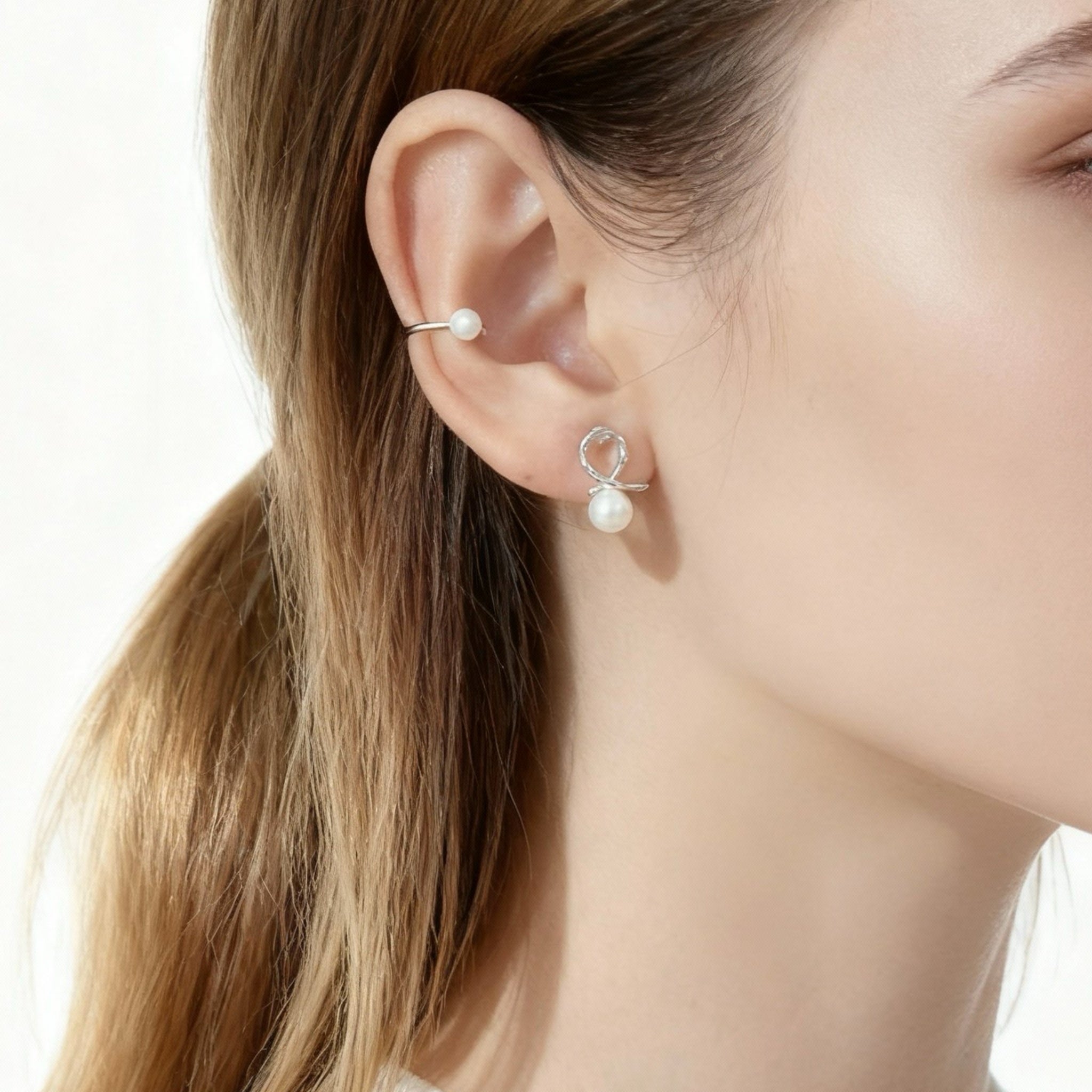 S925 Sterlingsilver Rocky Pärlklämma Örhängen - Guld