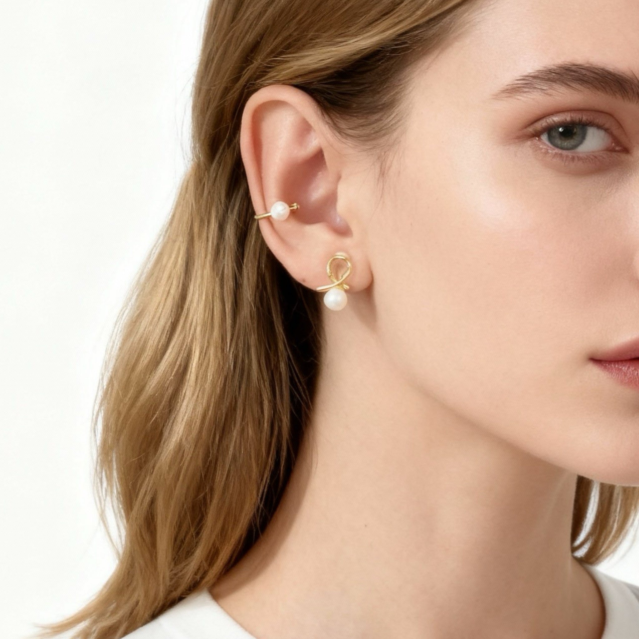 S925 Sterlingsilver Rocky Pärlklämma Örhängen - Guld