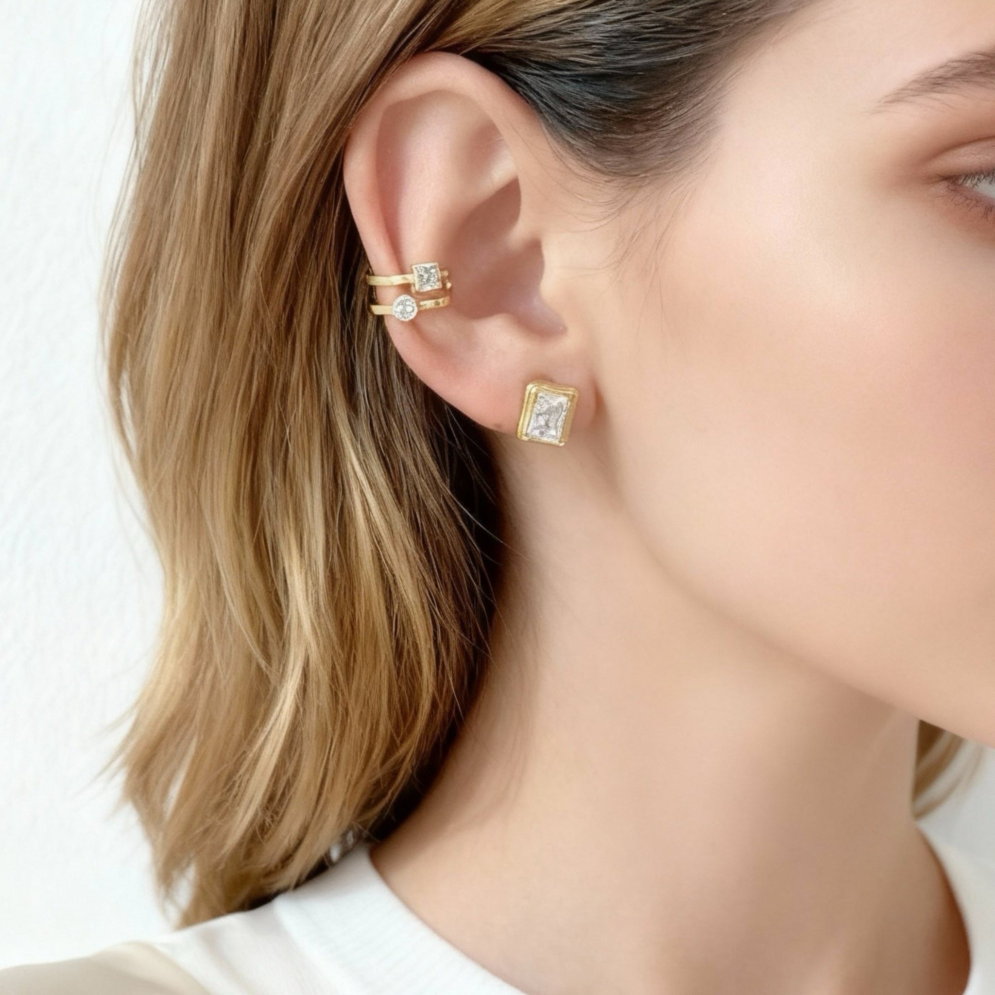 Baguette Diamond Clip-On Stud Earrings for non-pierced ears – SOMIY