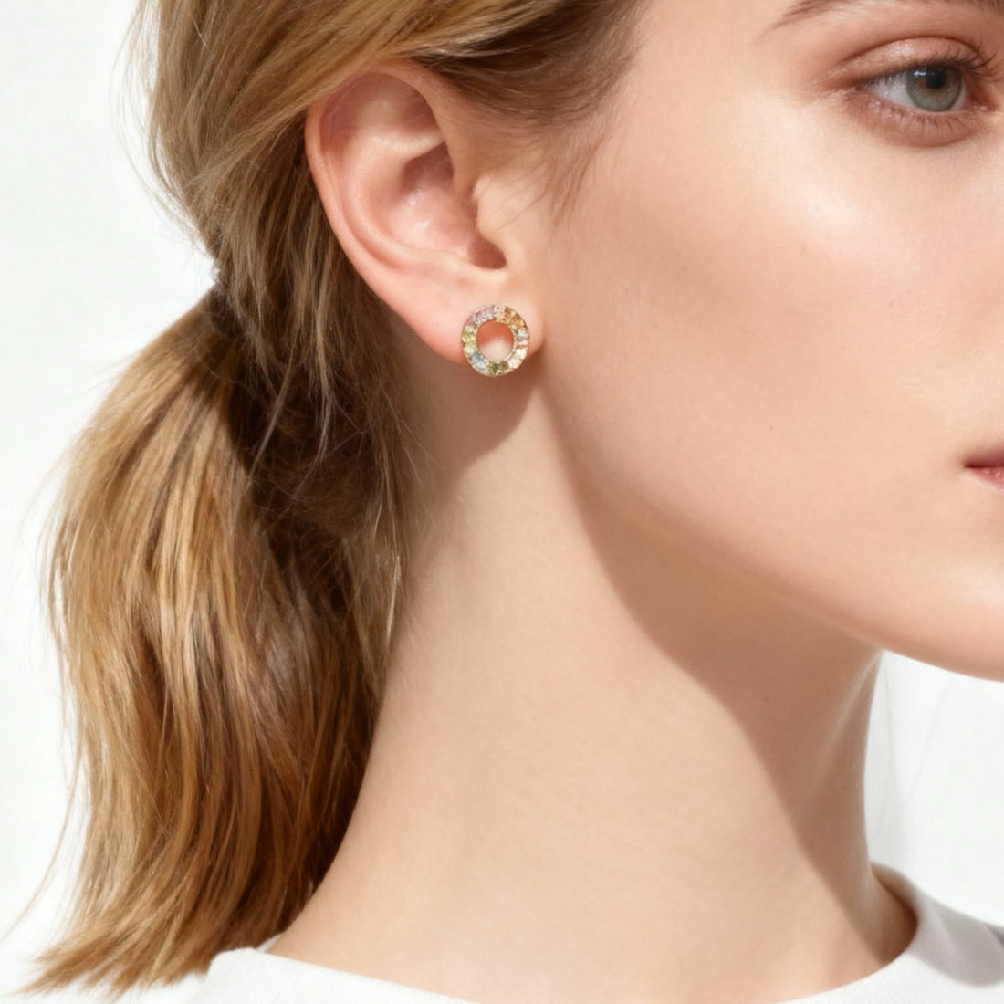 Colorful Round Diamonds Clip-On Stud Earrings - Gold for non-pierced ears – SOMIY