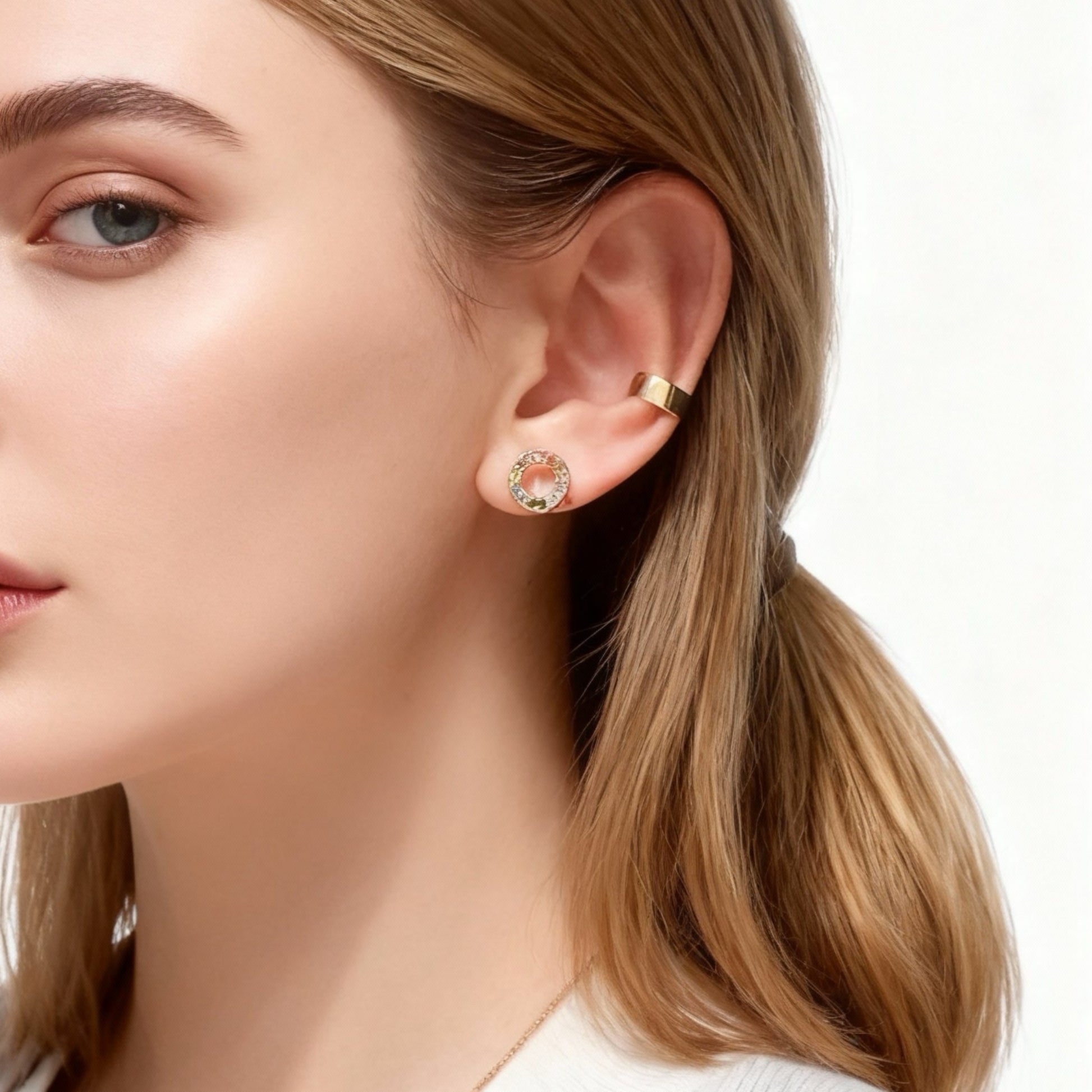 Colorful Round Diamonds Clip-On Stud Earrings - Gold for non-pierced ears – SOMIY