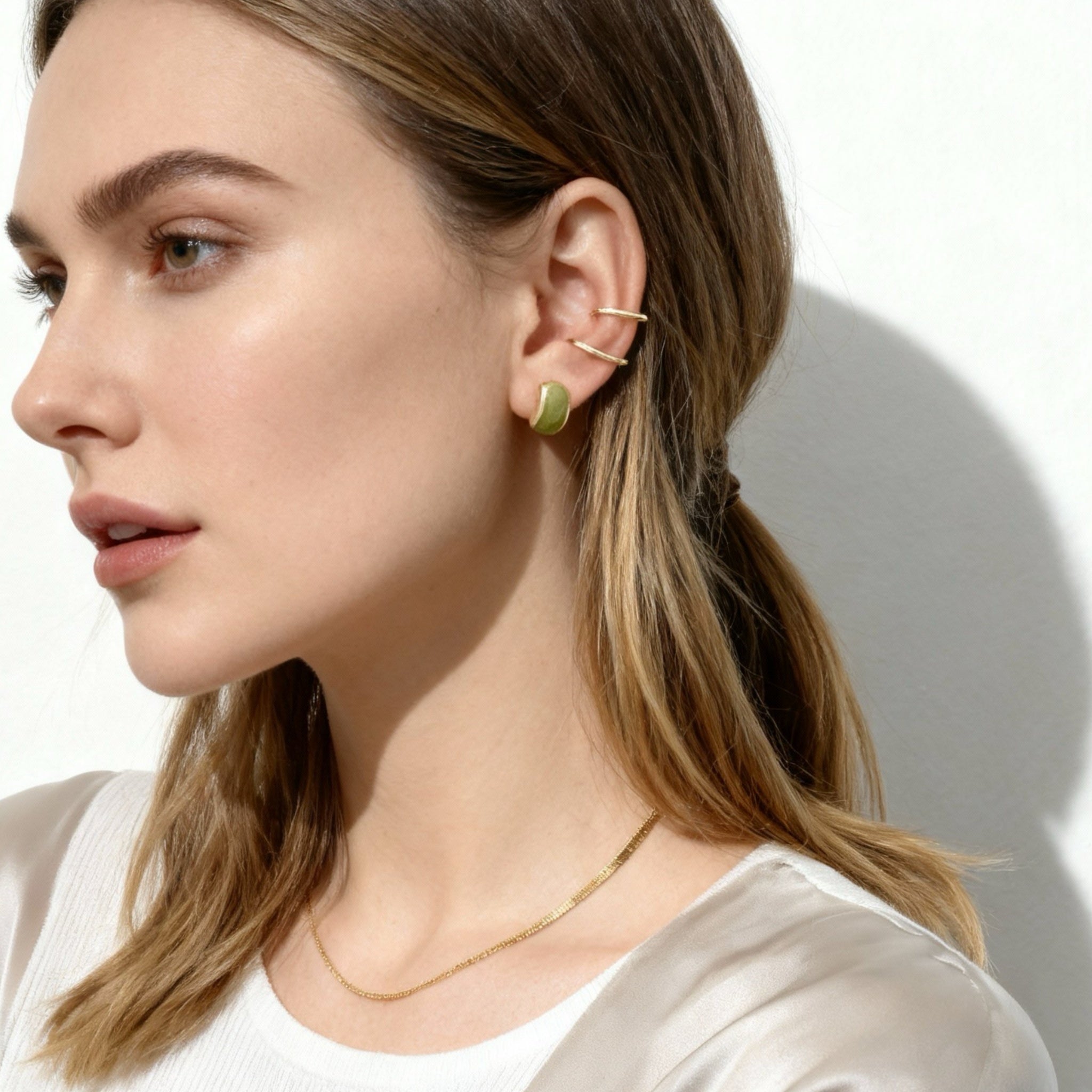 Greener oil drop Clip-On Stud Earrings - Gold for non-pierced ears – SOMIY