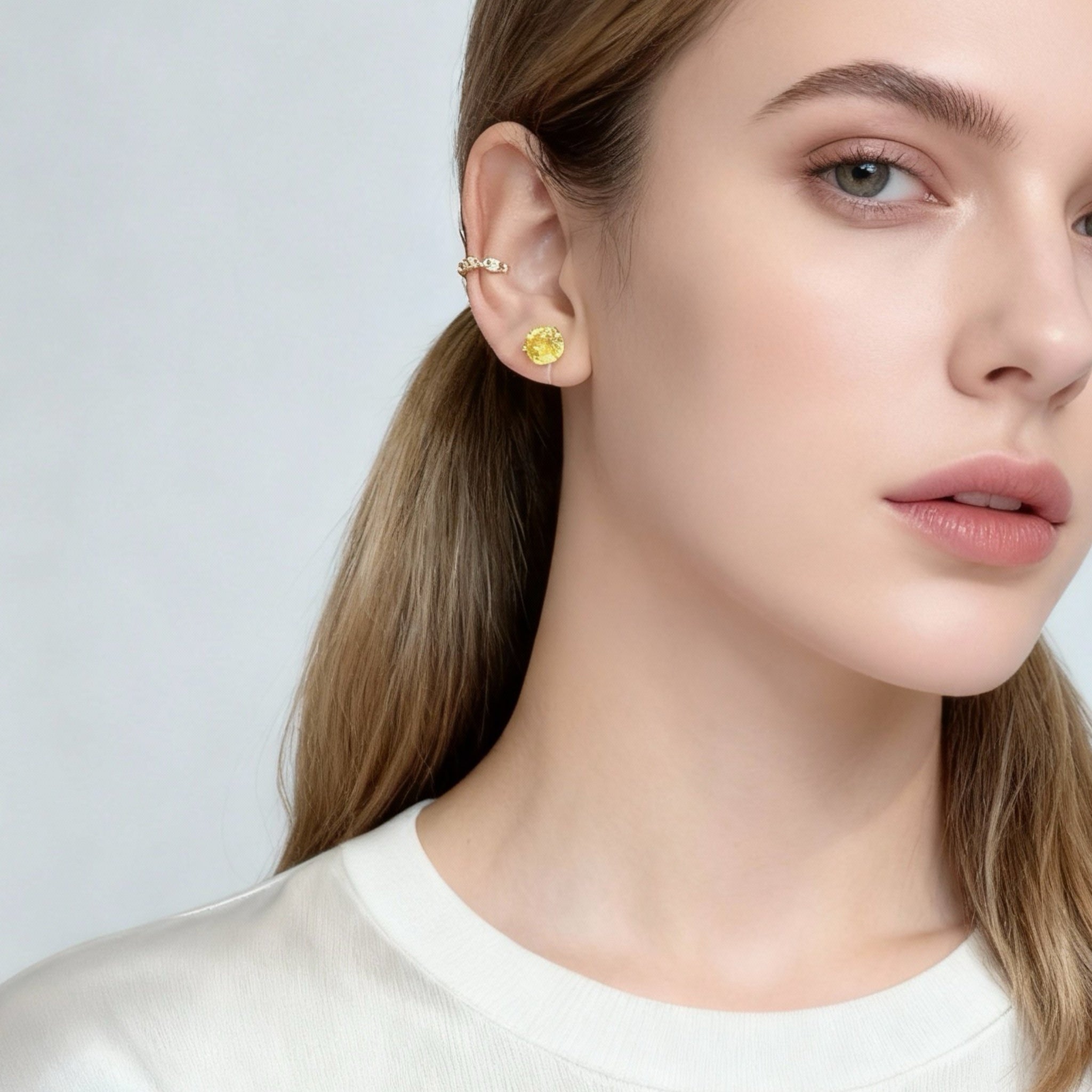 Yellow Diamond Clip-On Stud Earrings - Silver