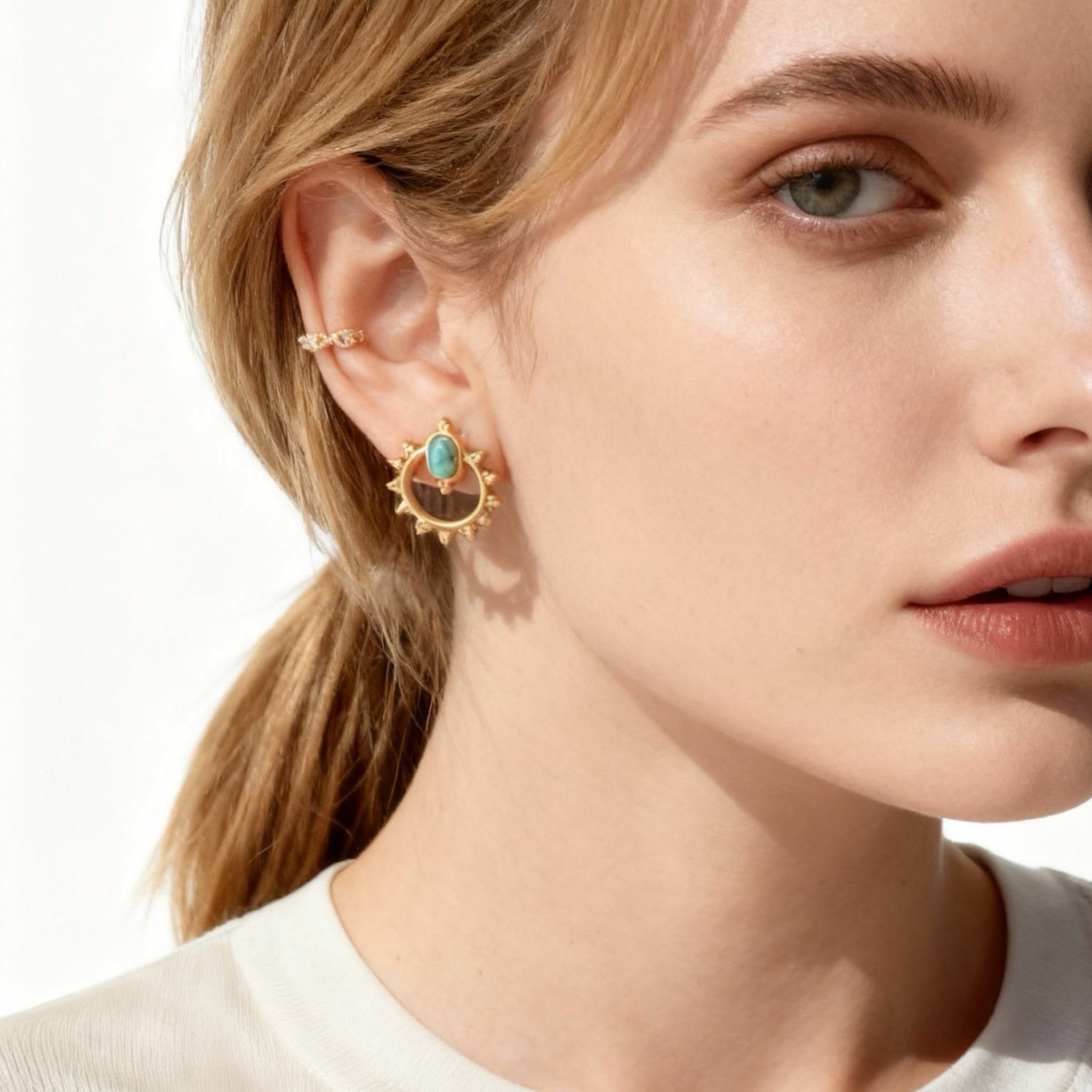 Turquoise Clip On Stud Earrings- Glod for non-pierced ears – SOMIY