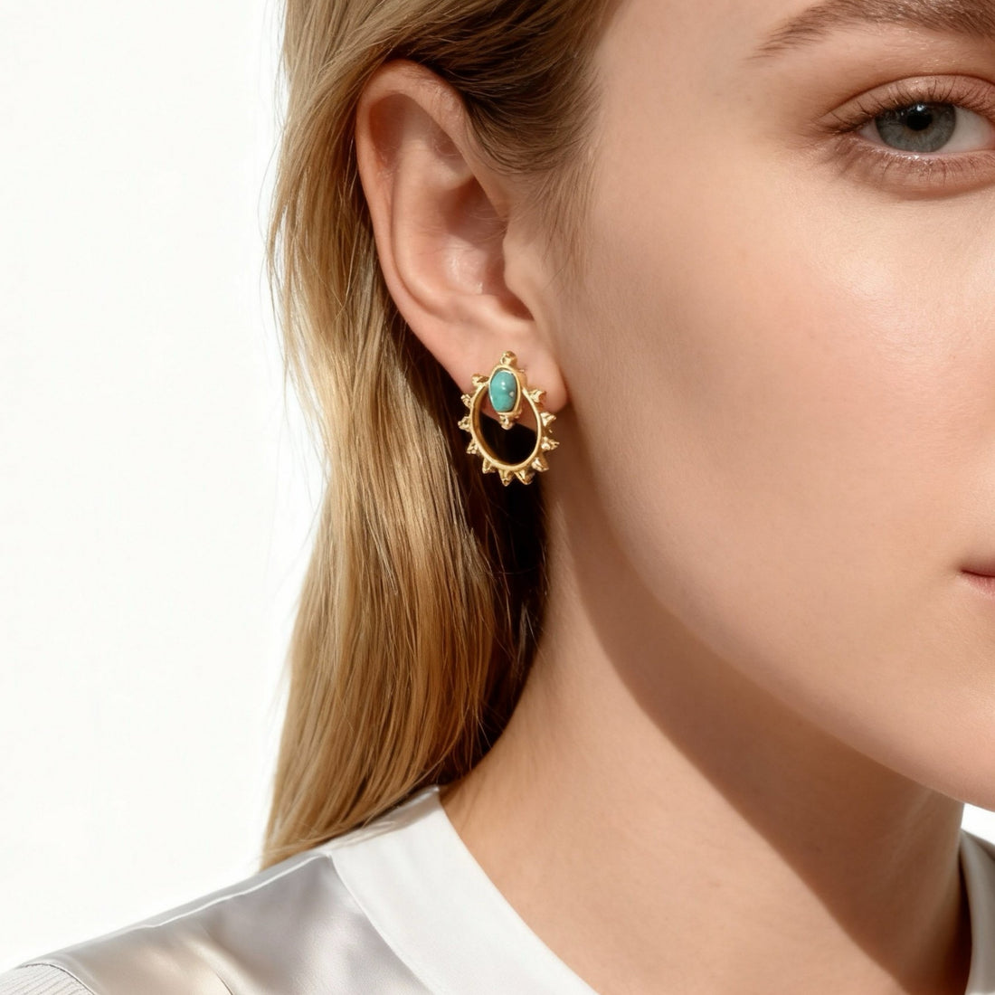 Turquoise Clip On Stud Earrings- Glod for non-pierced ears – SOMIY