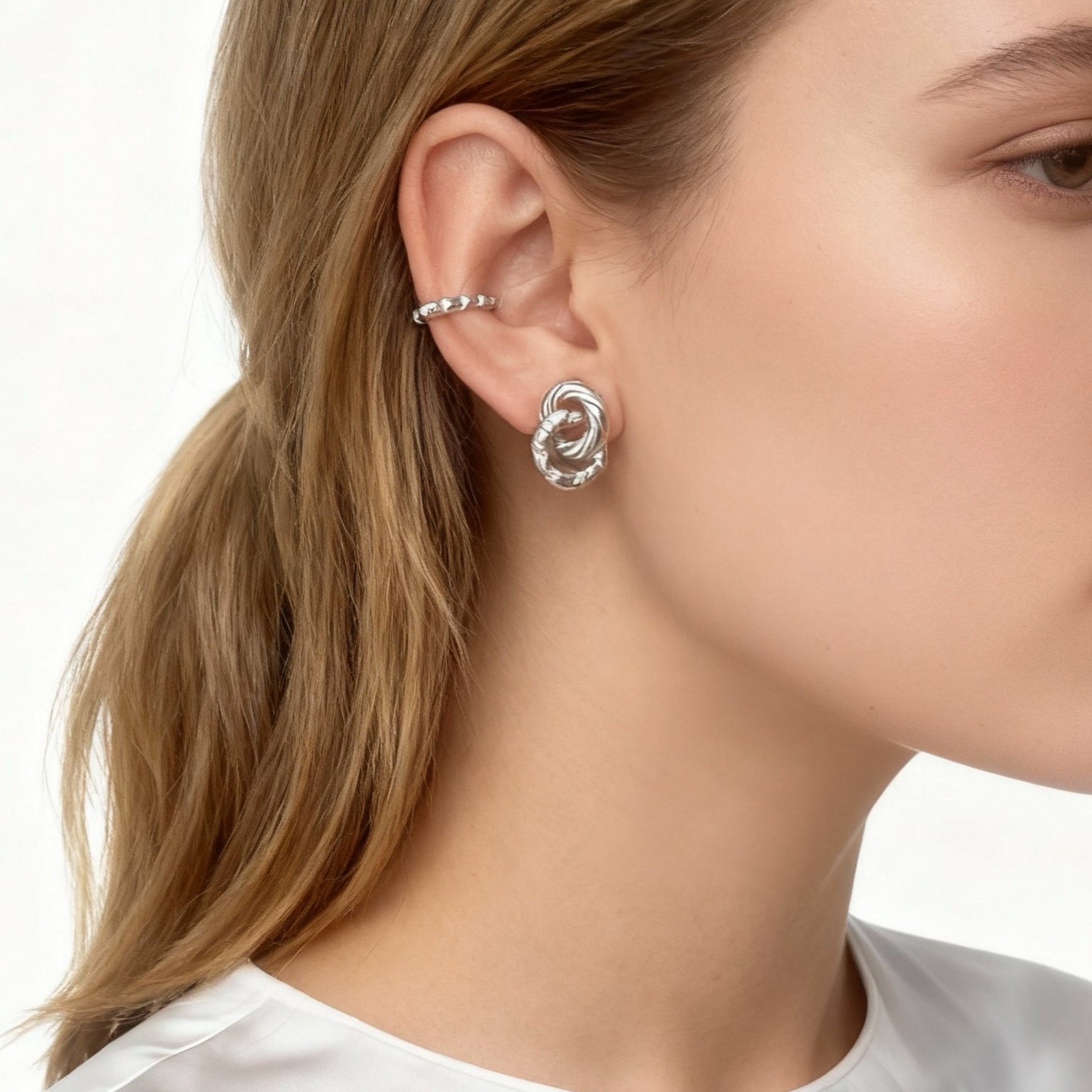 Double hoop zirconia Clip-On Stud Earrings - Gold for non-pierced ears – SOMIY