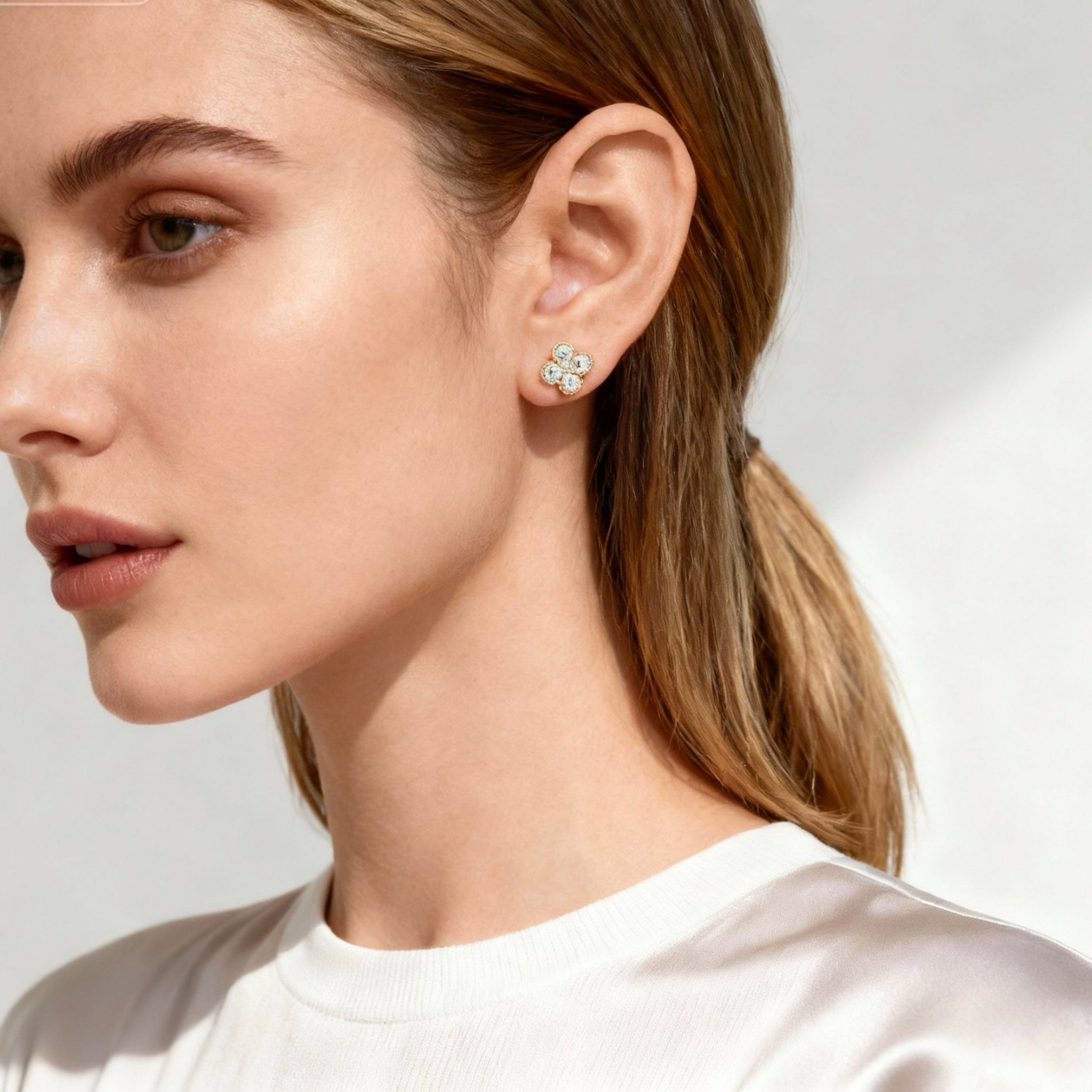 S925 Sterling Silver Four Leaf Clover Diamond Clip-On Stud Earrings