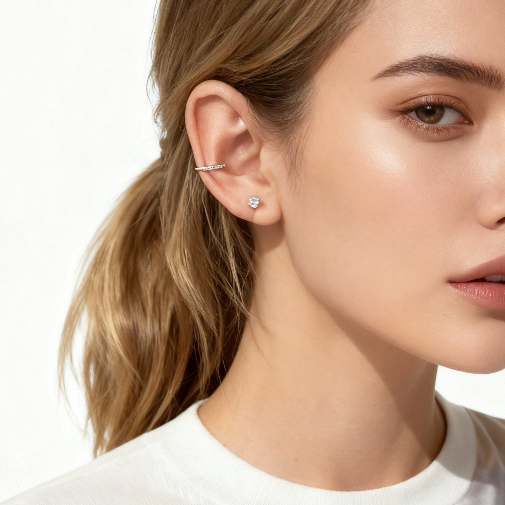 S925 Sterling Silver  Crystal Prong Clip-On Stud Earrings