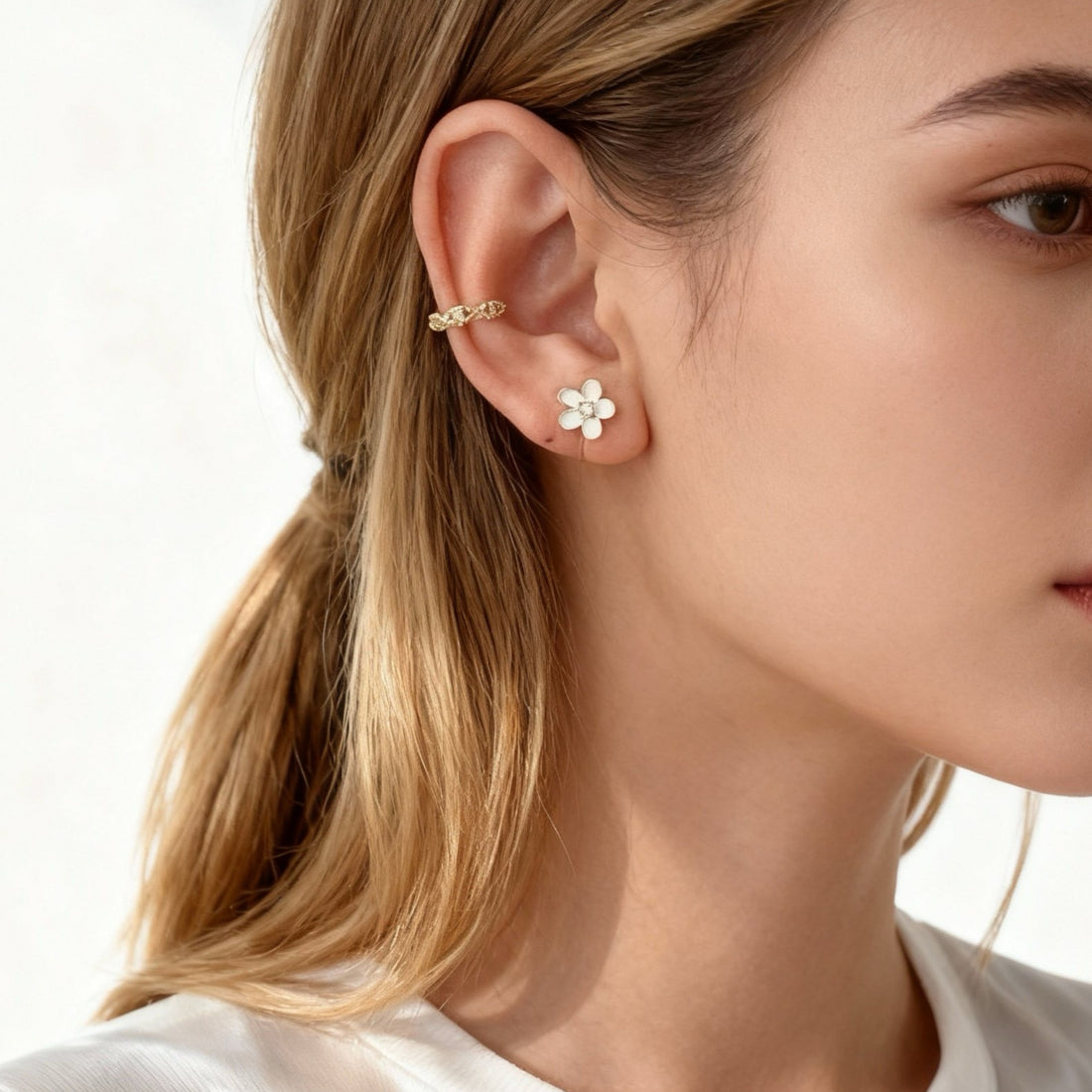 Gold Pearl Resinstud clip-on earrings by SOMIY – pain-free non-pierced jewelry for everyday wear