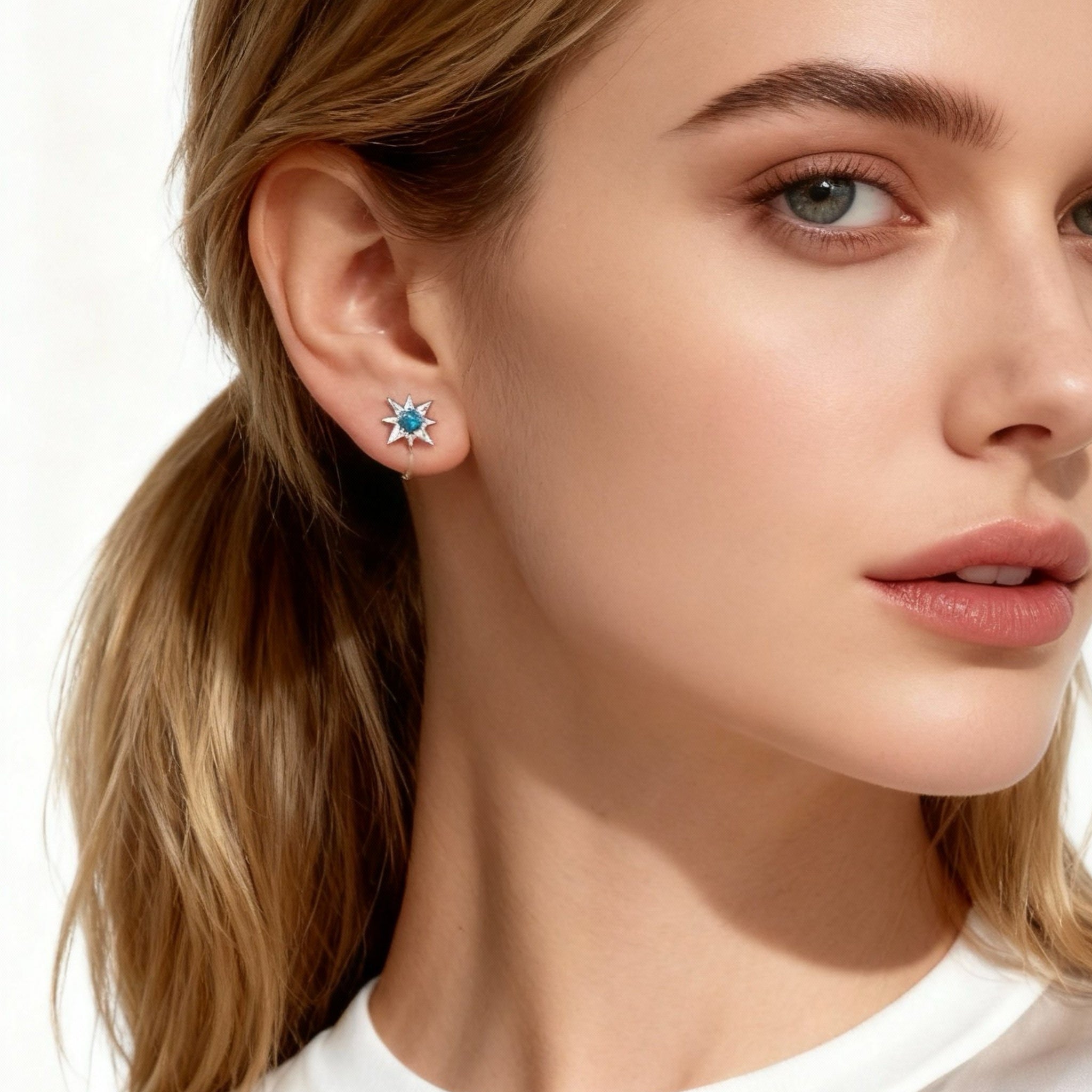 S925 Sterling Silver Turquoise Star Trail Clip-On Stud Earrings for non-pierced ears – SOMIY