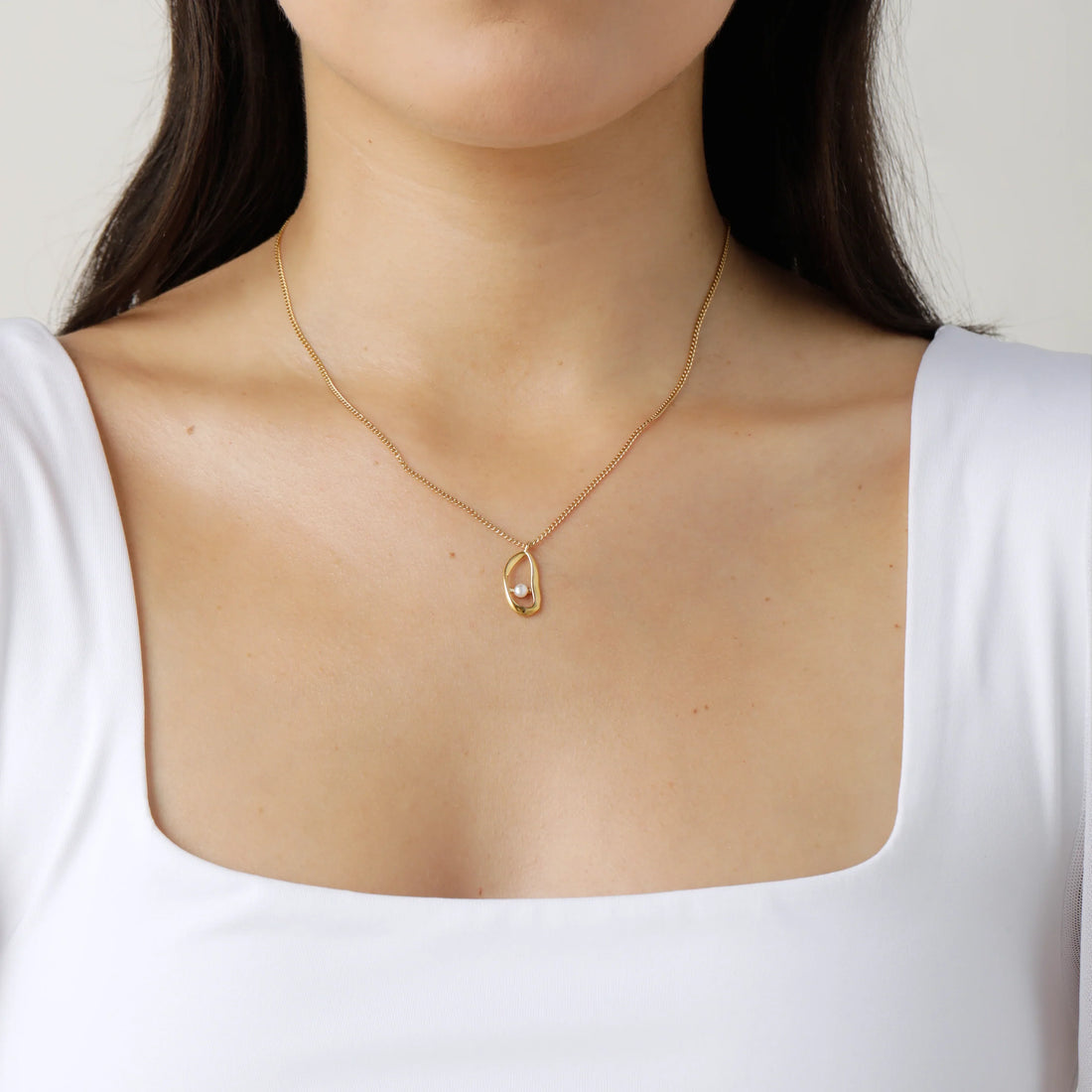 Irregular Circle with Pearl Accent Necklace