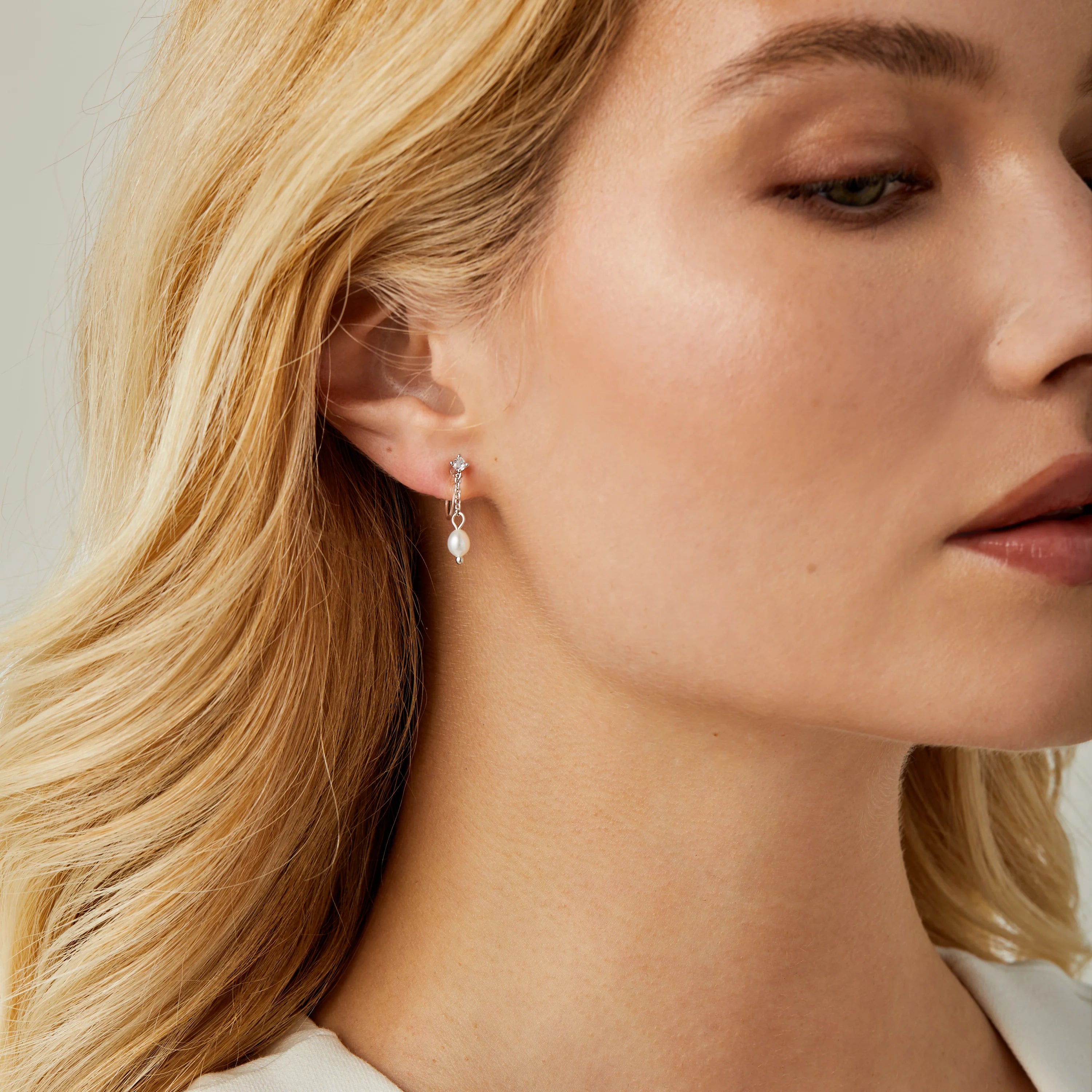 Chain Drop Pearl Clip-On Earrings - SOMIY