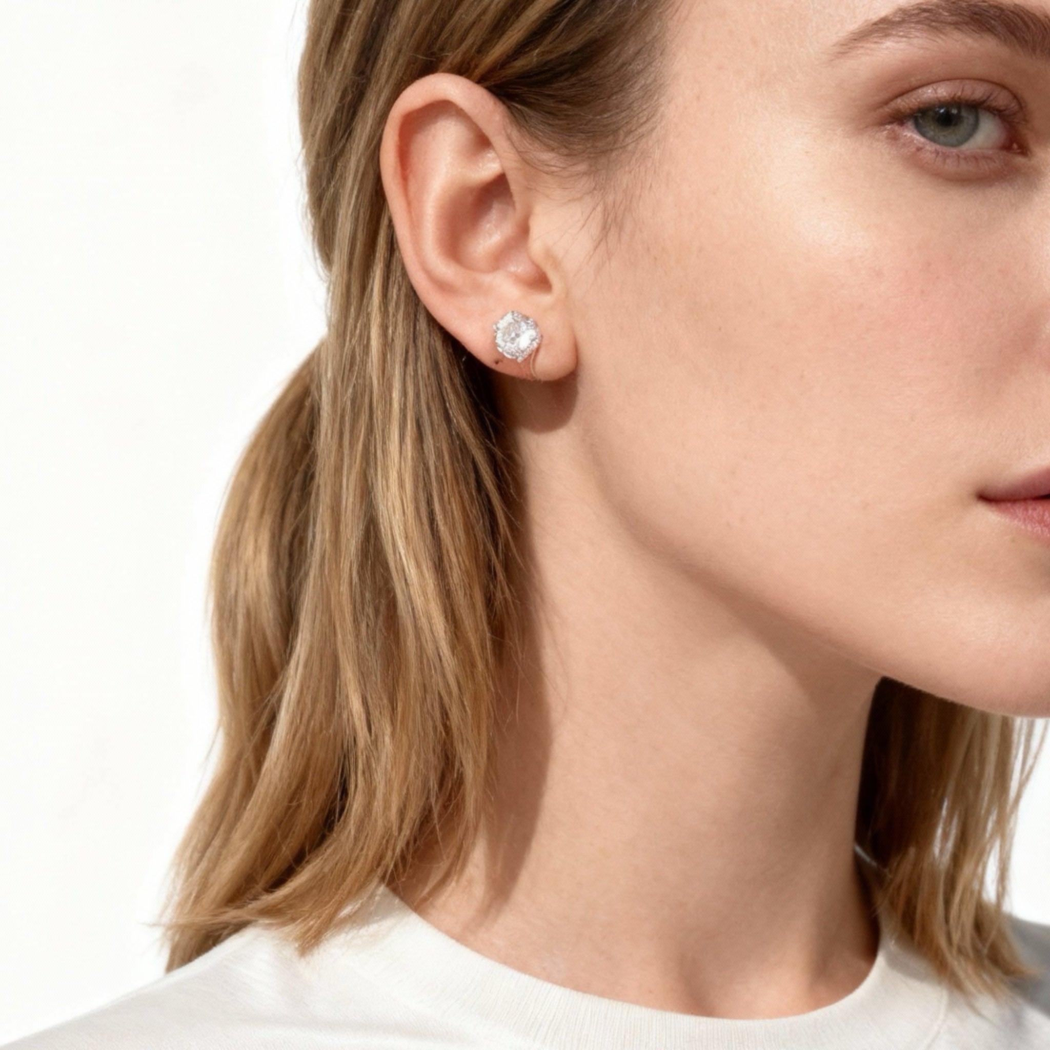 Sparkling Diamond Clip-On Stud Earrings